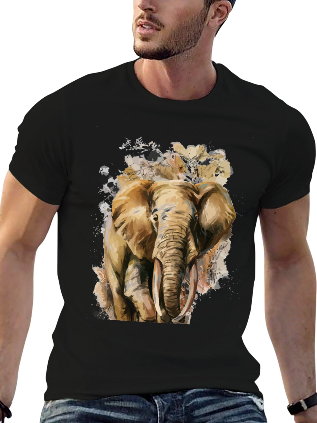 Elephant Graphic Tee - Artistic Mens T-Shirt