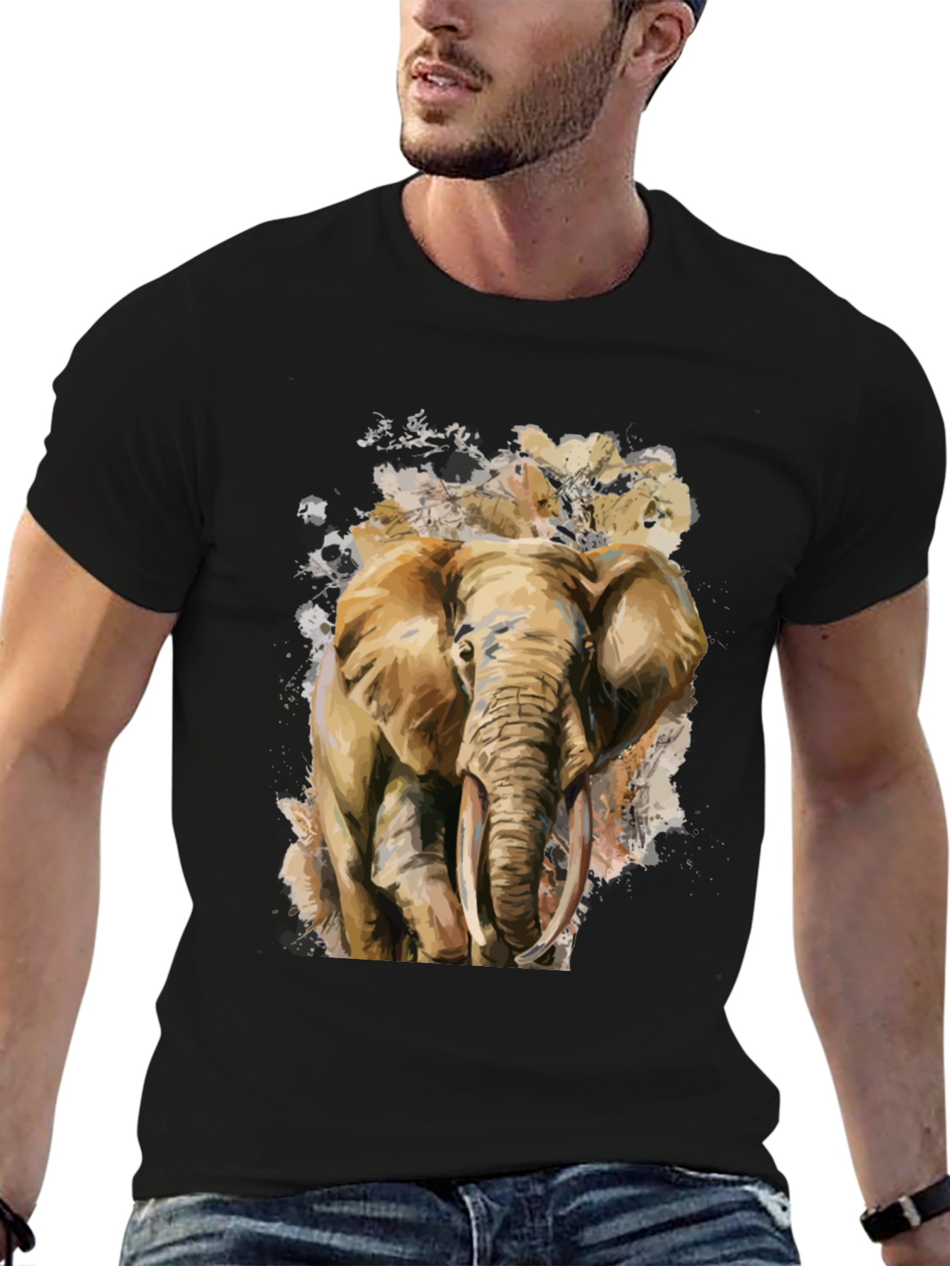 Elephant Graphic Tee - Artistic Mens T-Shirt