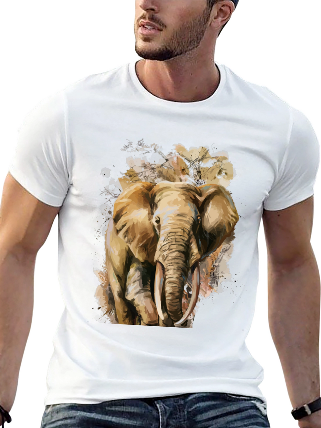 Elephant Graphic Tee - Artistic Mens T-Shirt
