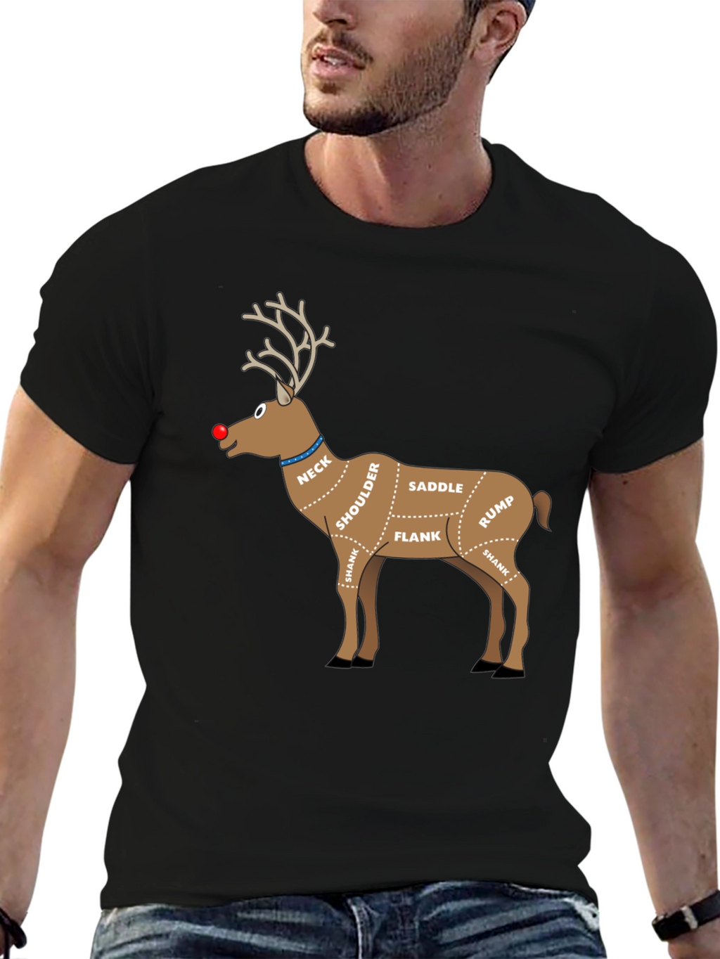 Reindeer Meat Cuts Christmas T-Shirt Funny Xmas Graphic Tee