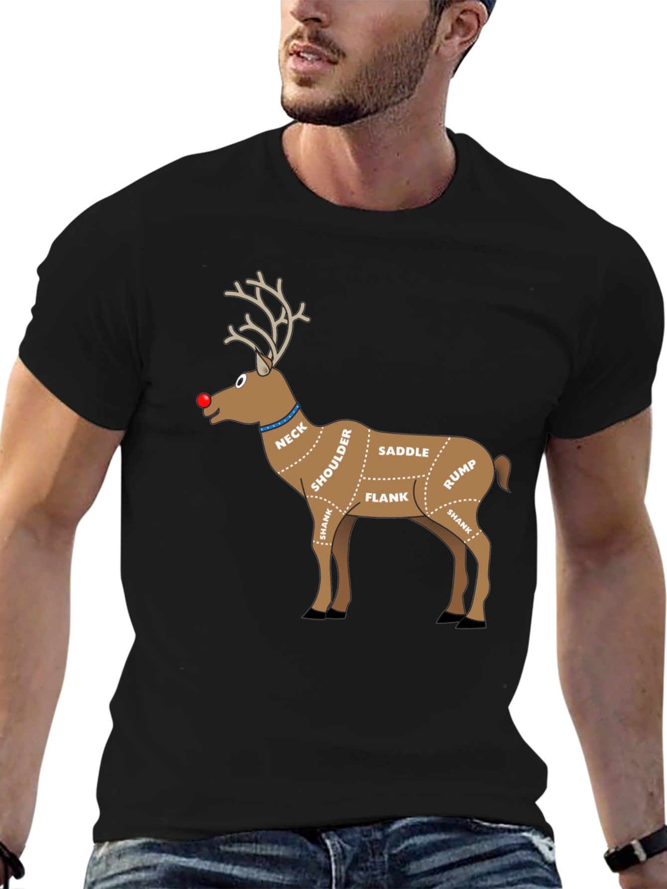 Reindeer Meat Cuts Christmas T-Shirt Funny Xmas Graphic Tee