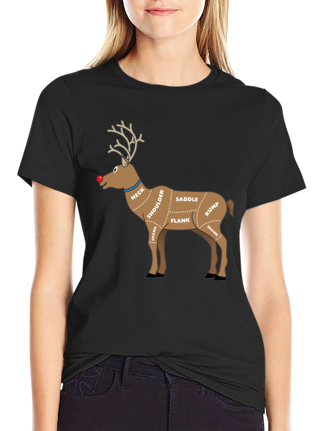 Reindeer Meat Cuts Christmas T-Shirt Funny Xmas Graphic Tee