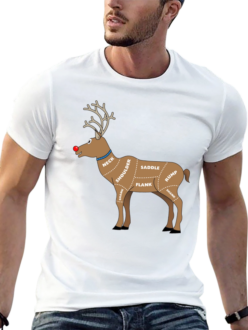 Reindeer Meat Cuts Christmas T-Shirt Funny Xmas Graphic Tee