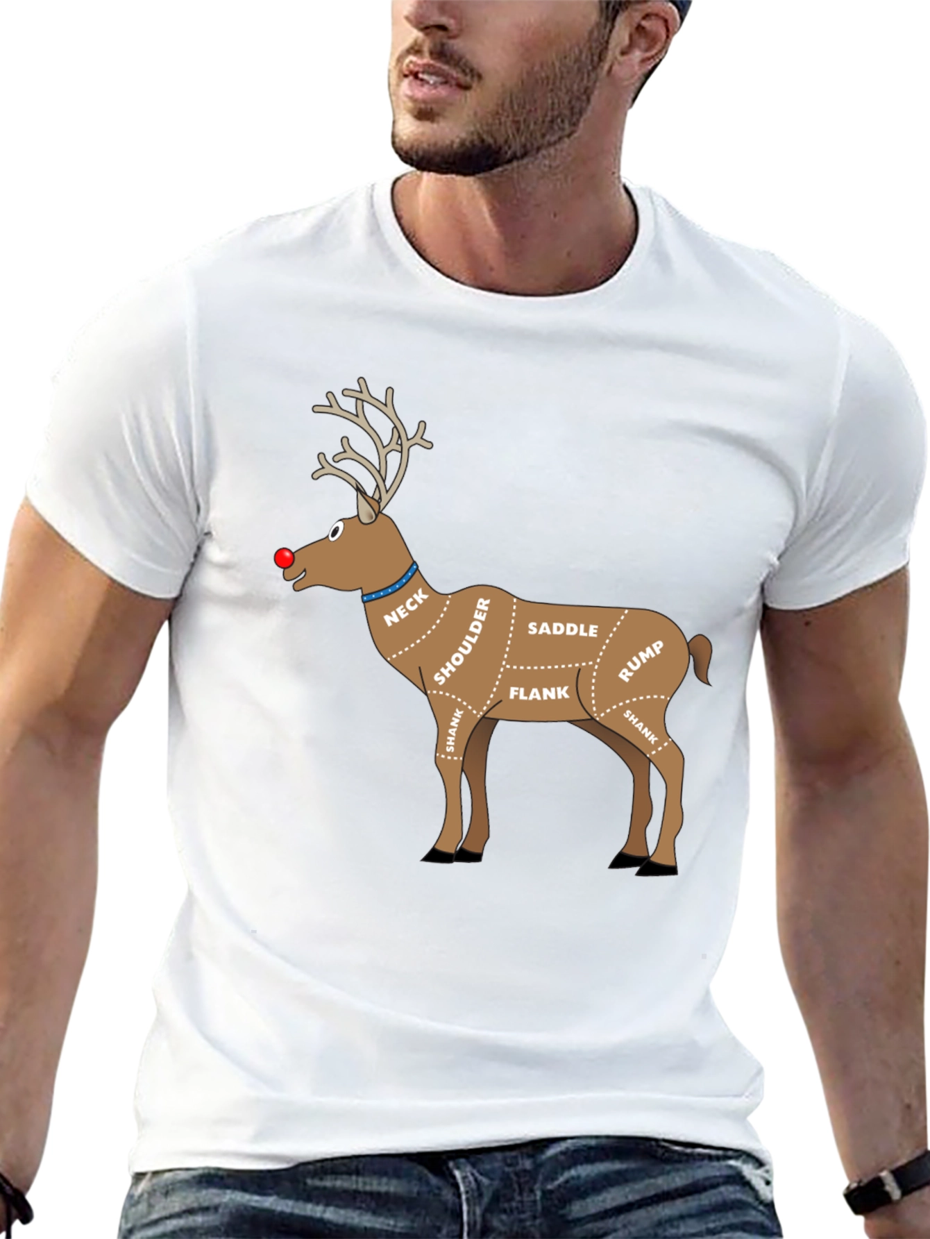 Reindeer Meat Cuts Christmas T-Shirt Funny Xmas Graphic Tee