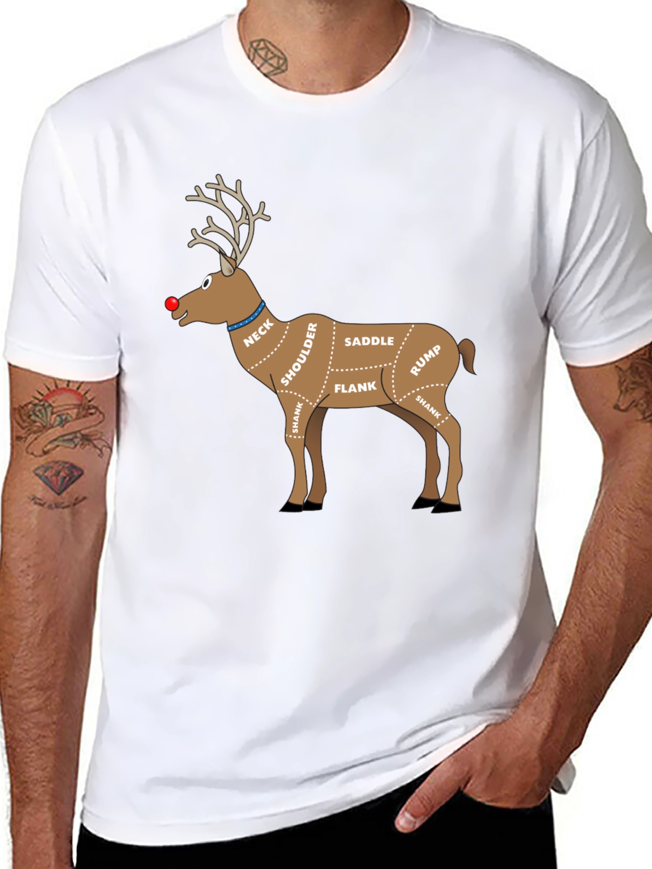 Reindeer Meat Cuts Christmas T-Shirt Funny Xmas Graphic Tee