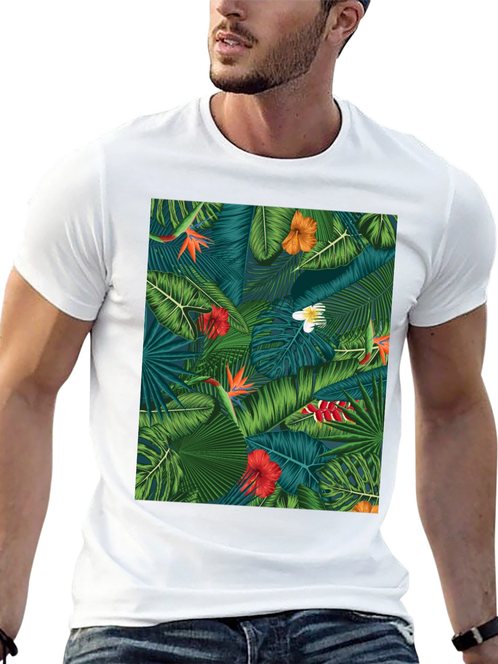 Tropical Floral Print Black T-Shirt