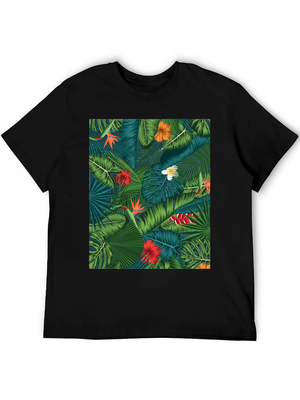 Tropical Floral Print Black T-Shirt