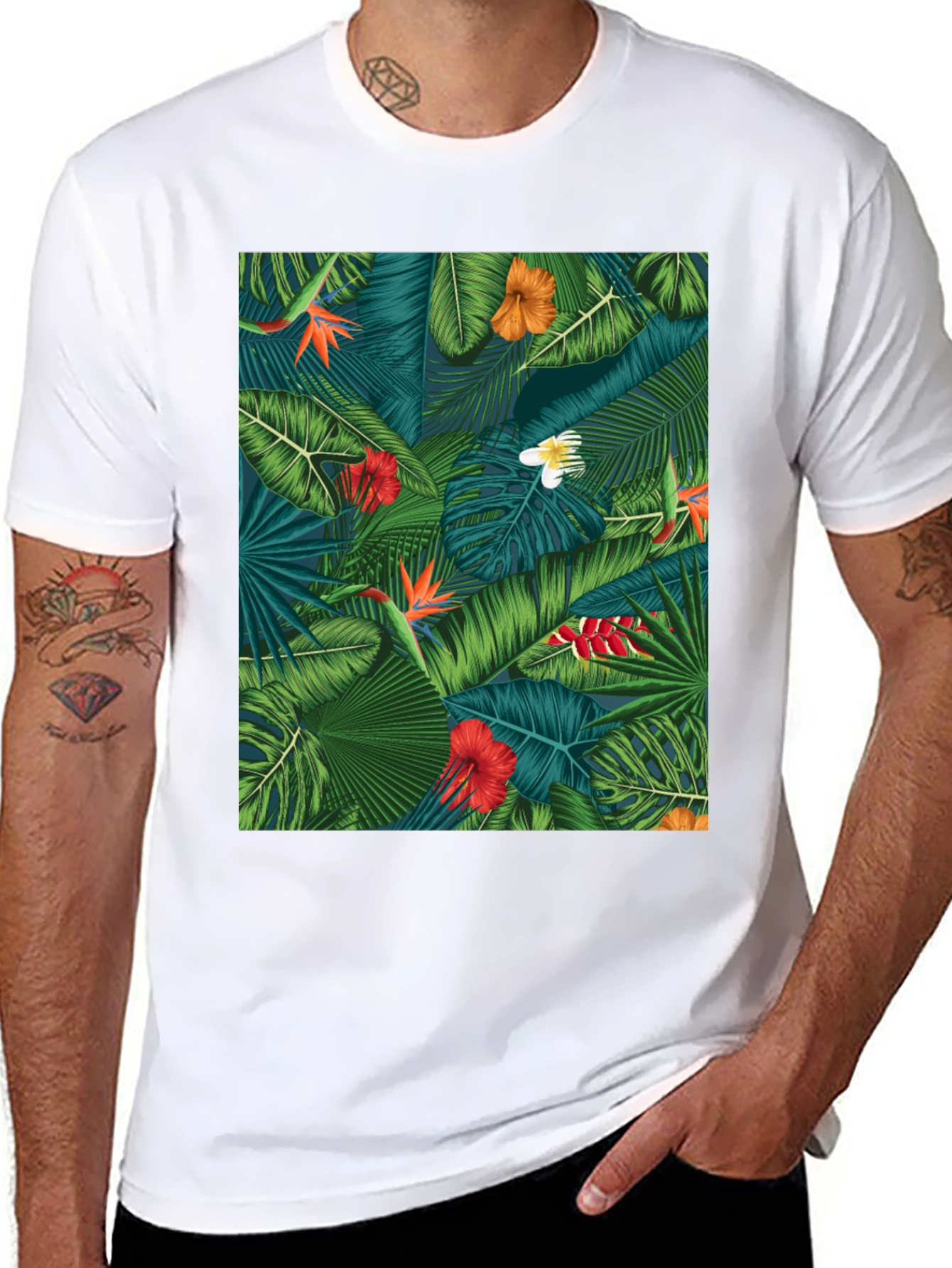 Tropical Floral Print Black T-Shirt