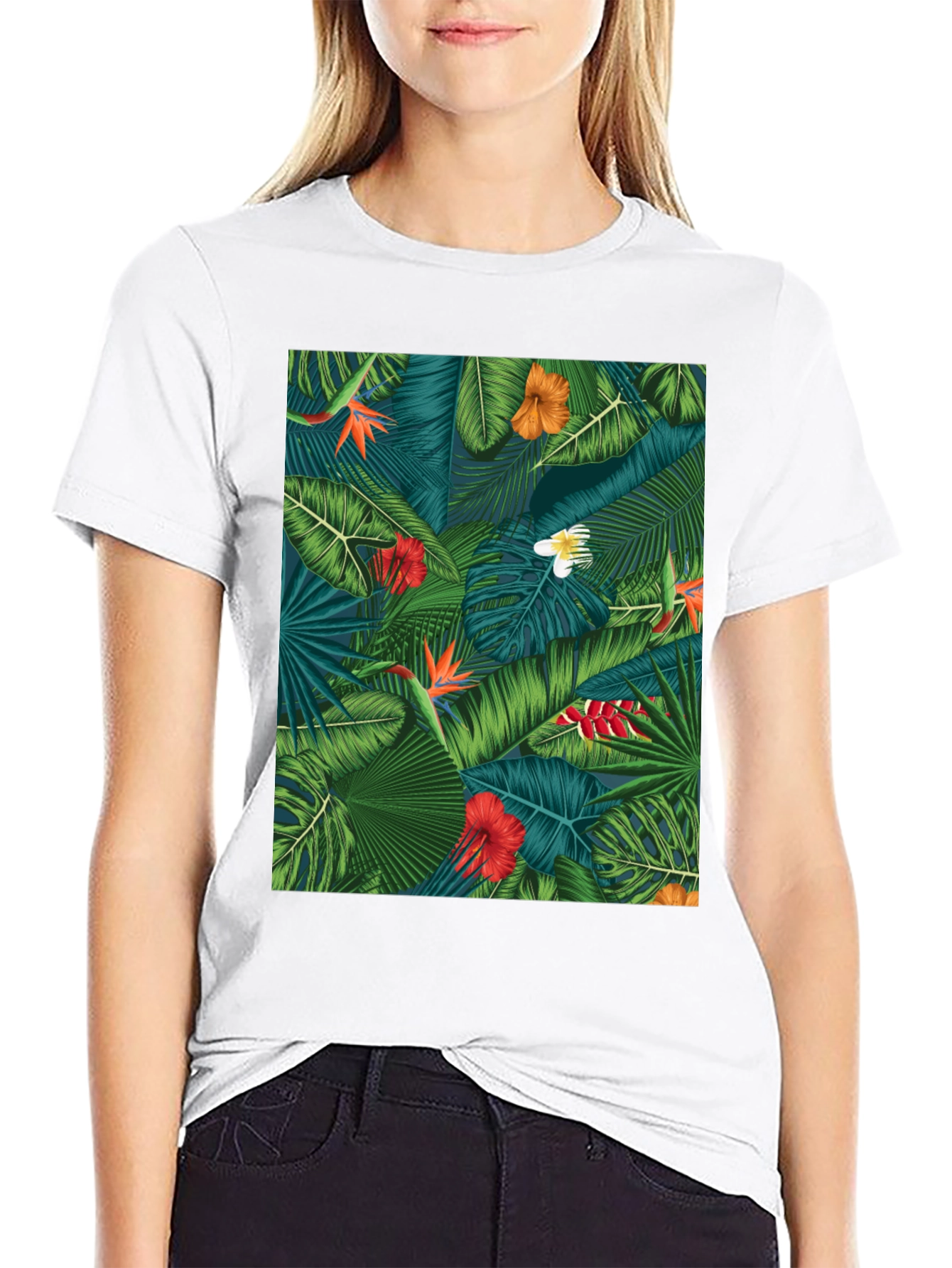 Tropical Floral Print Black T-Shirt