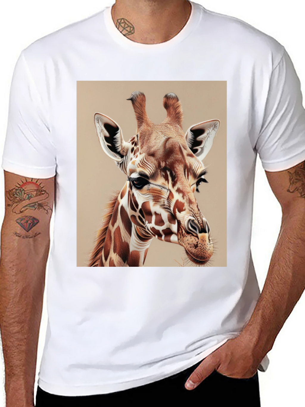 Giraffe Graphic Tee - Mens Black Cotton T-Shirt