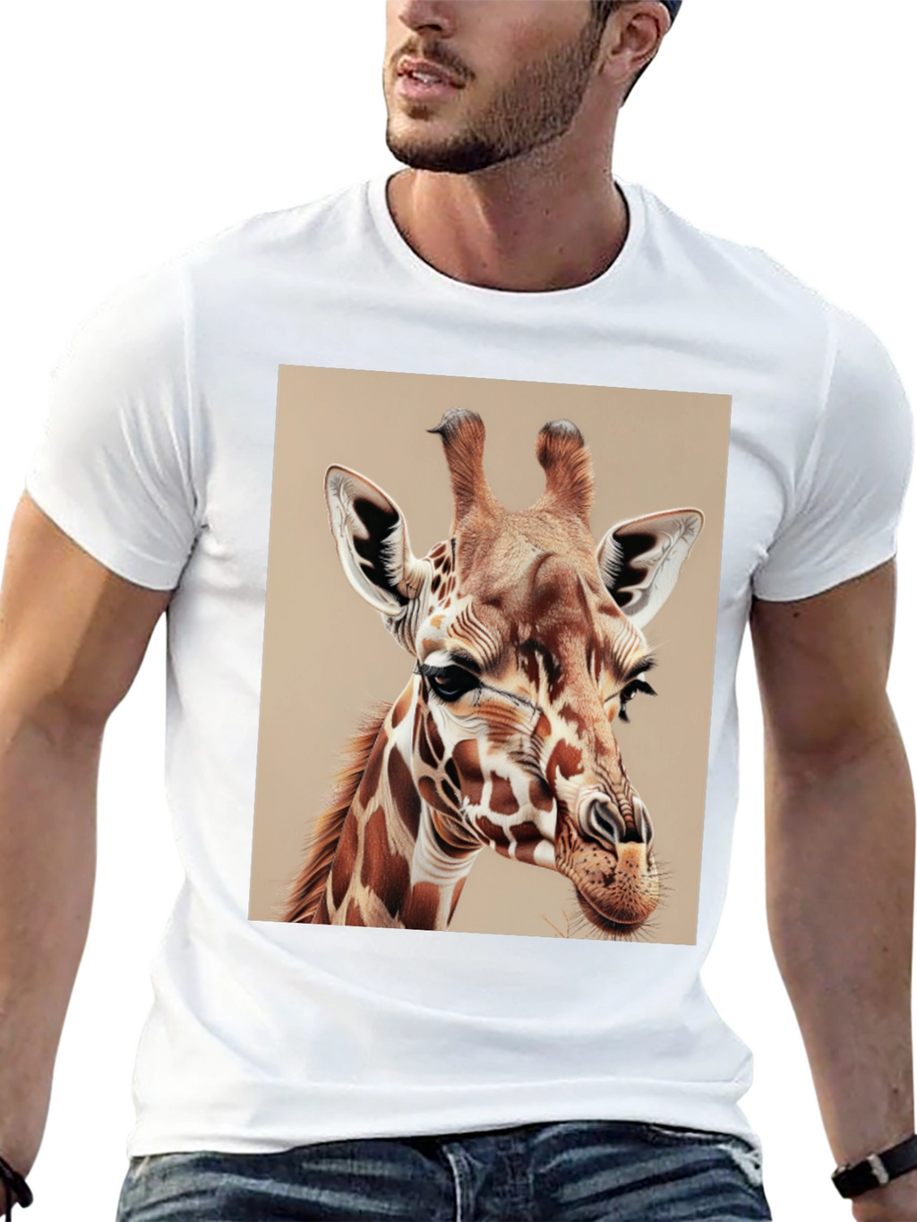 Giraffe Graphic Tee - Mens Black Cotton T-Shirt