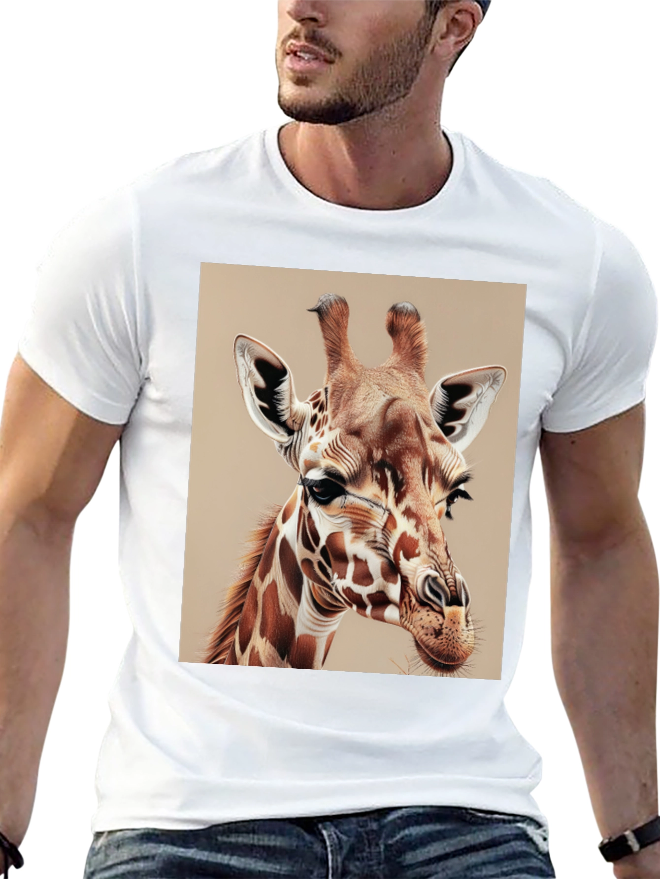 Giraffe Graphic Tee - Mens Black Cotton T-Shirt