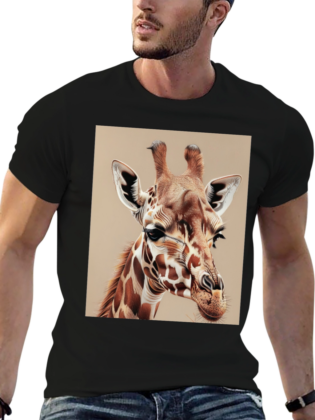 Giraffe Graphic Tee - Mens Black Cotton T-Shirt