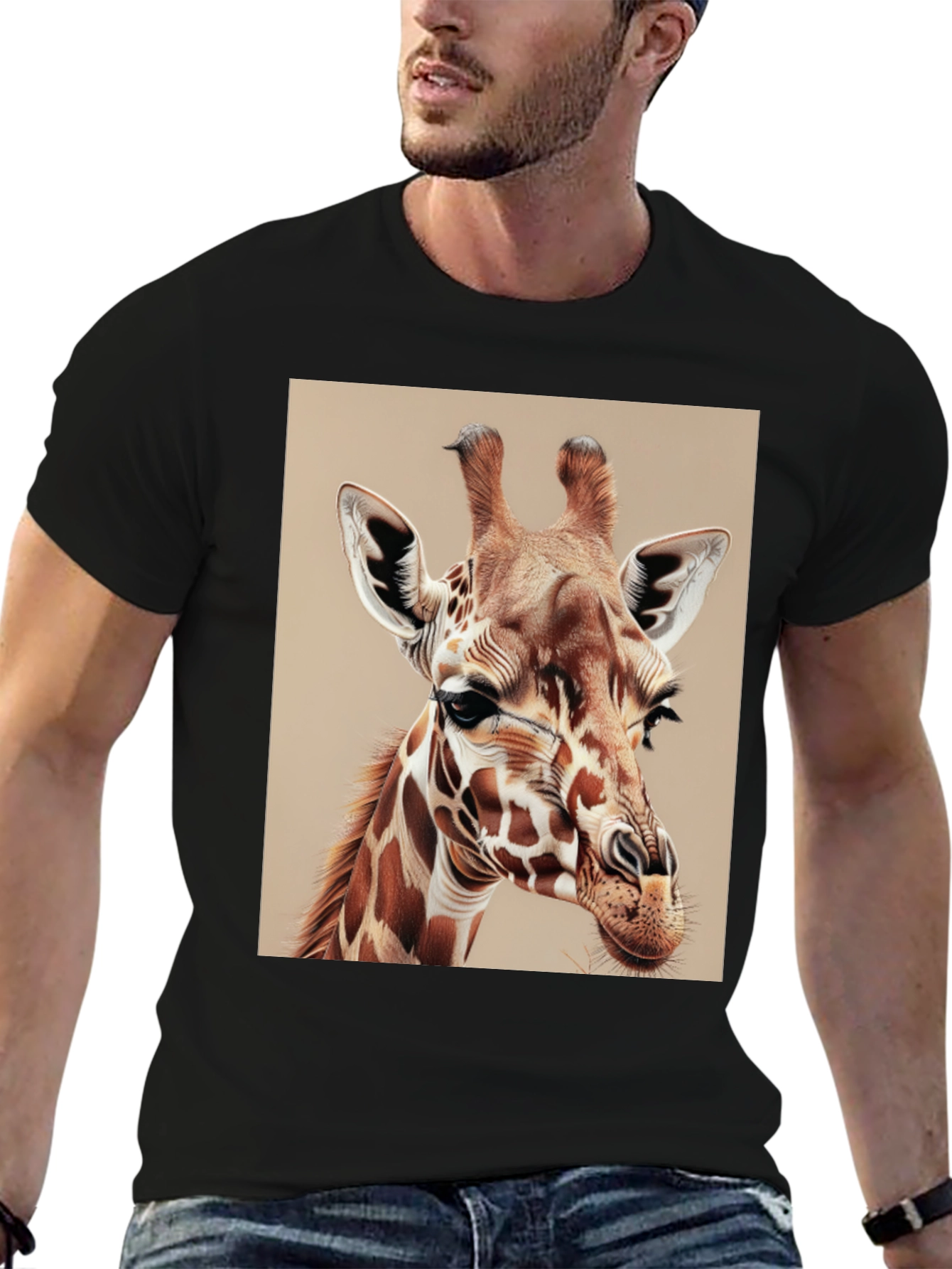 Giraffe Graphic Tee - Mens Black Cotton T-Shirt