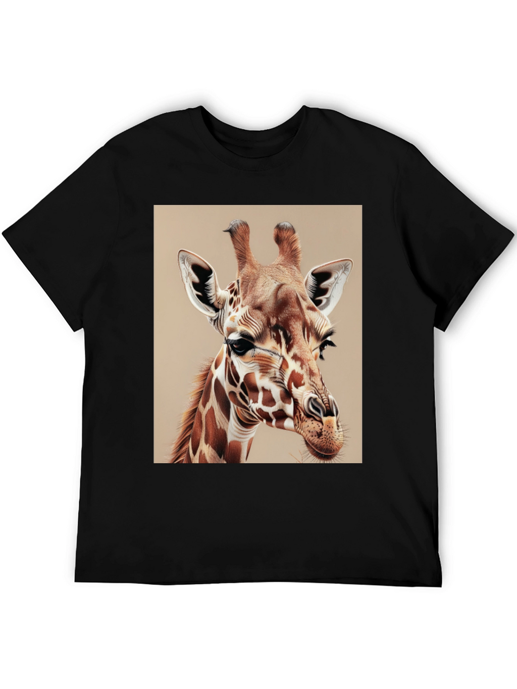 Giraffe Graphic Tee - Mens Black Cotton T-Shirt