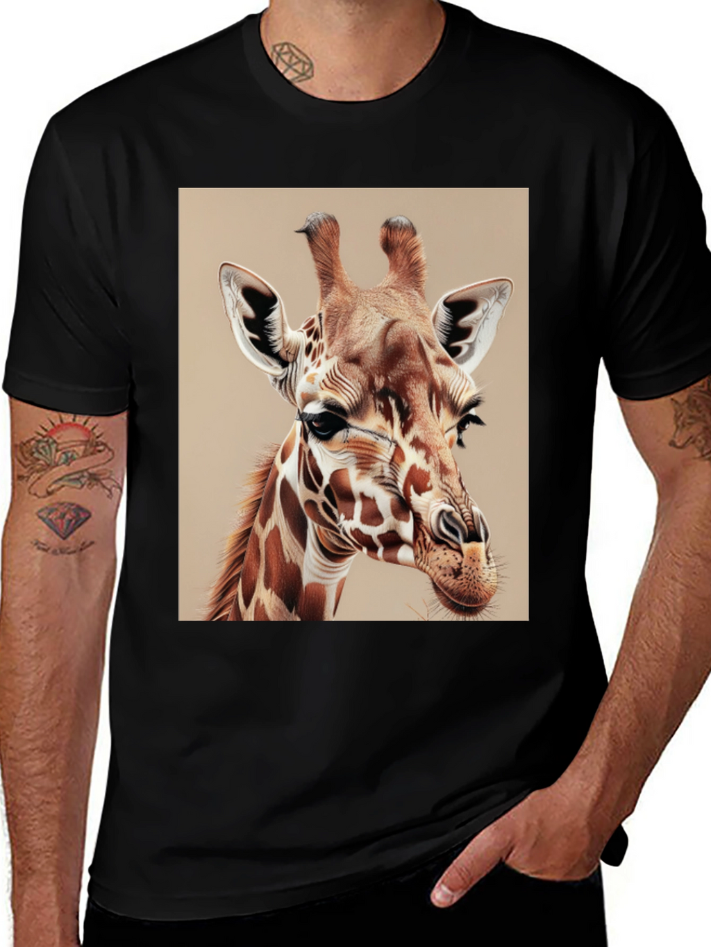 Giraffe Graphic Tee - Mens Black Cotton T-Shirt