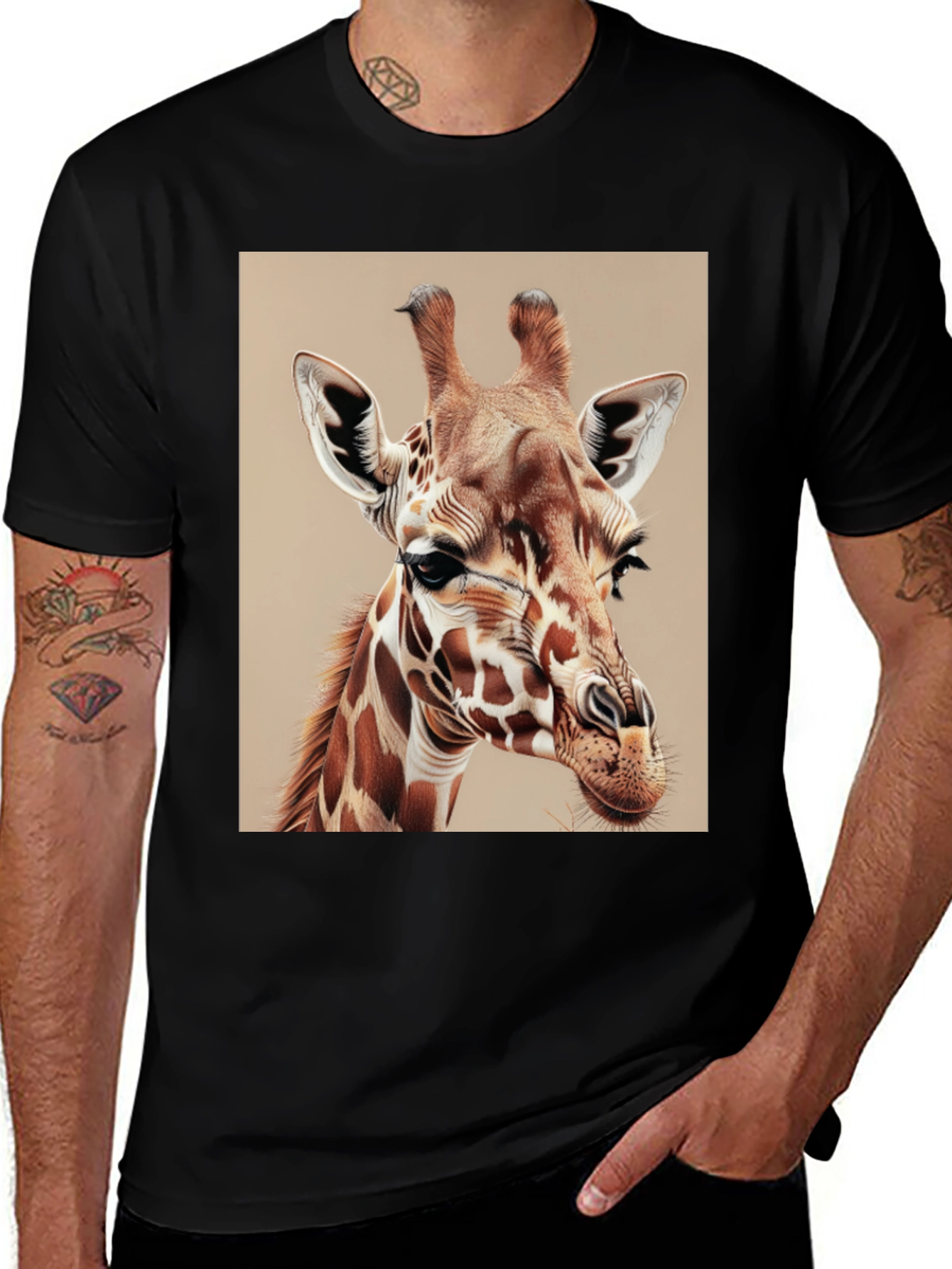 Giraffe Graphic Tee - Mens Black Cotton T-Shirt