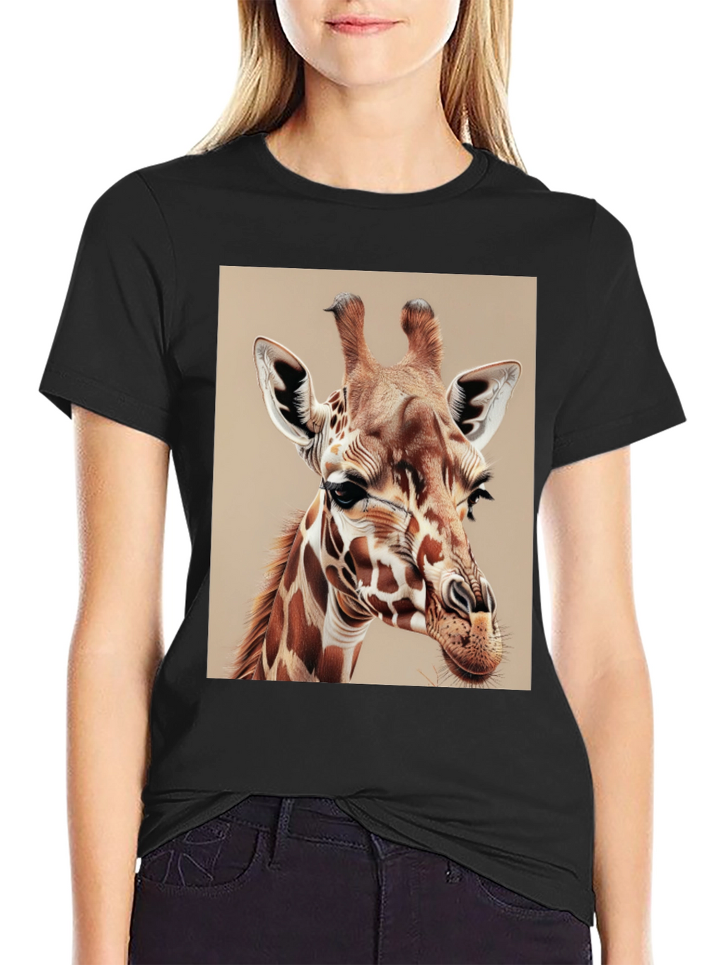 Giraffe Graphic Tee - Mens Black Cotton T-Shirt