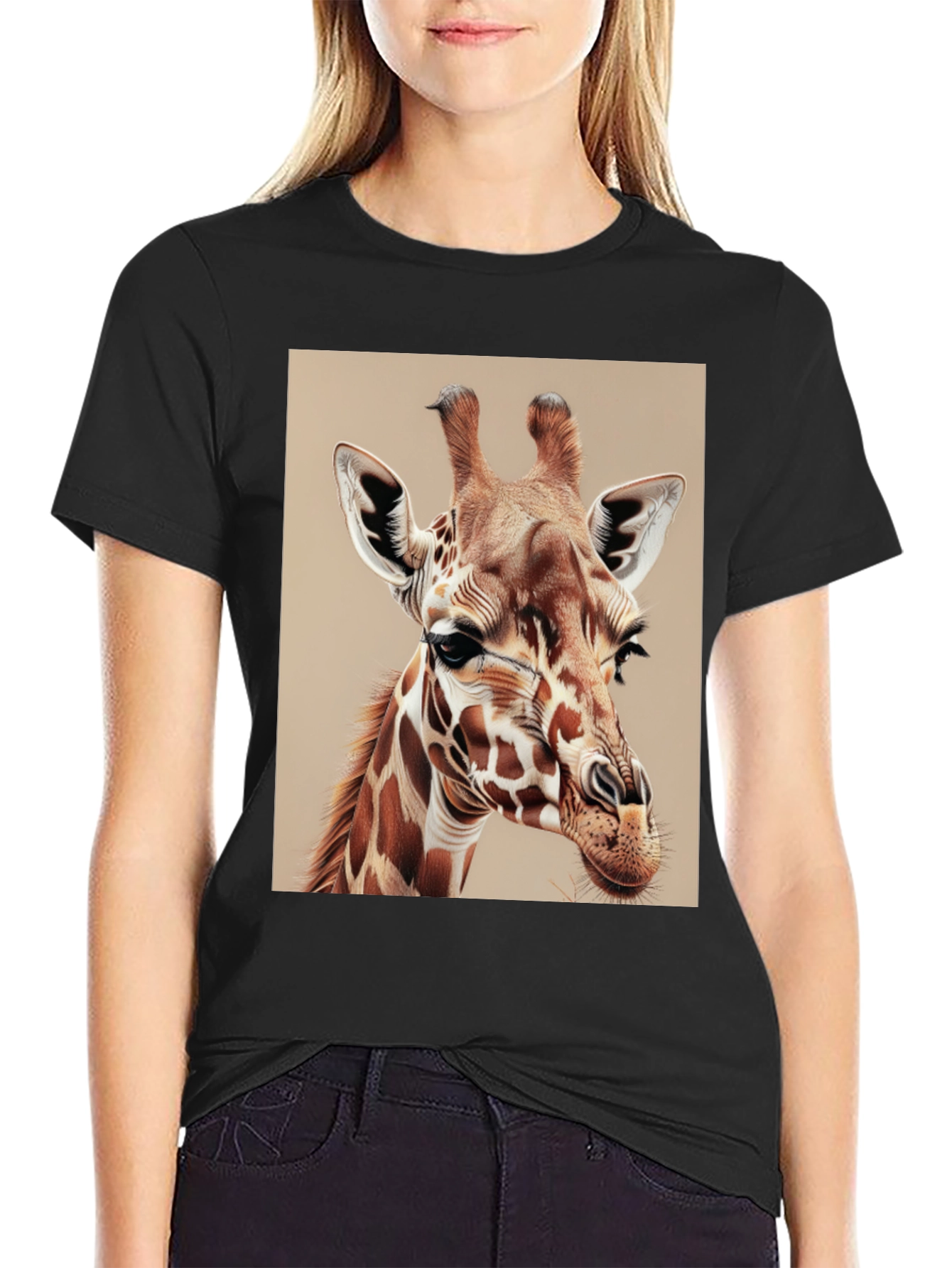 Giraffe Graphic Tee - Mens Black Cotton T-Shirt