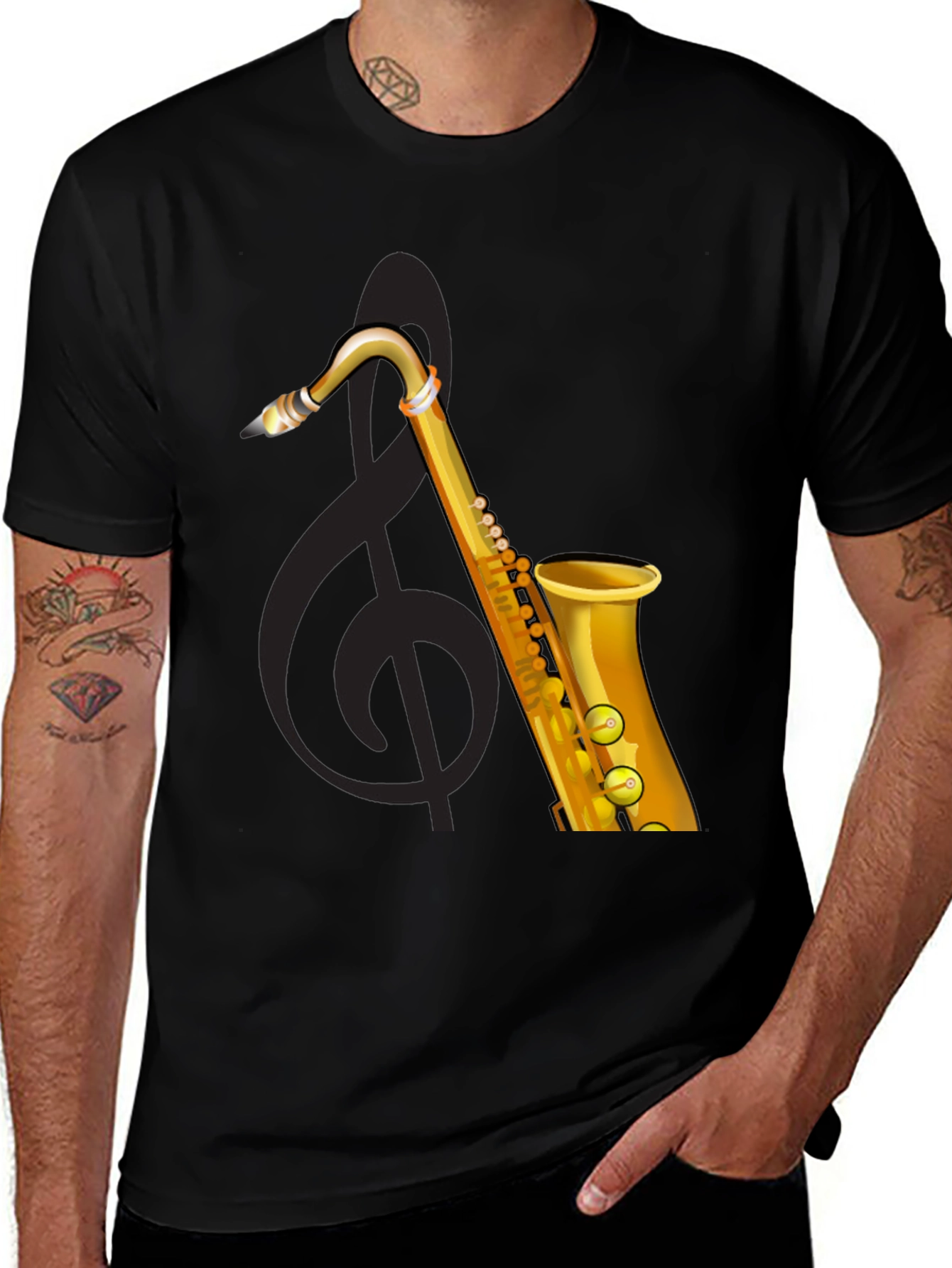 Saxophone Graphic Black T-Shirt