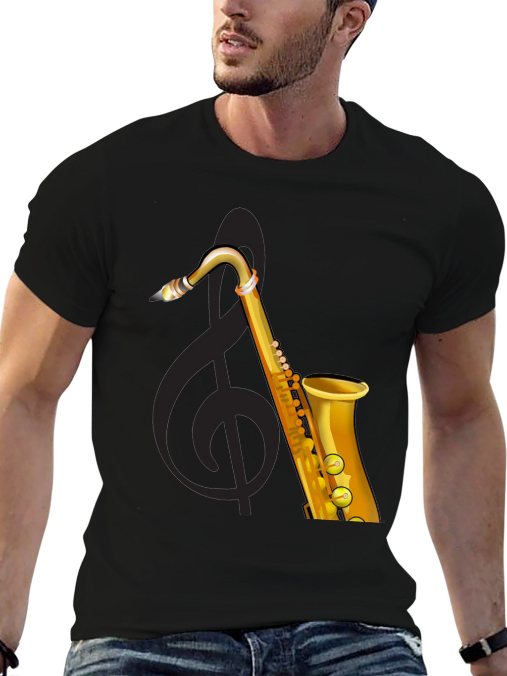 Saxophone Graphic Black T-Shirt