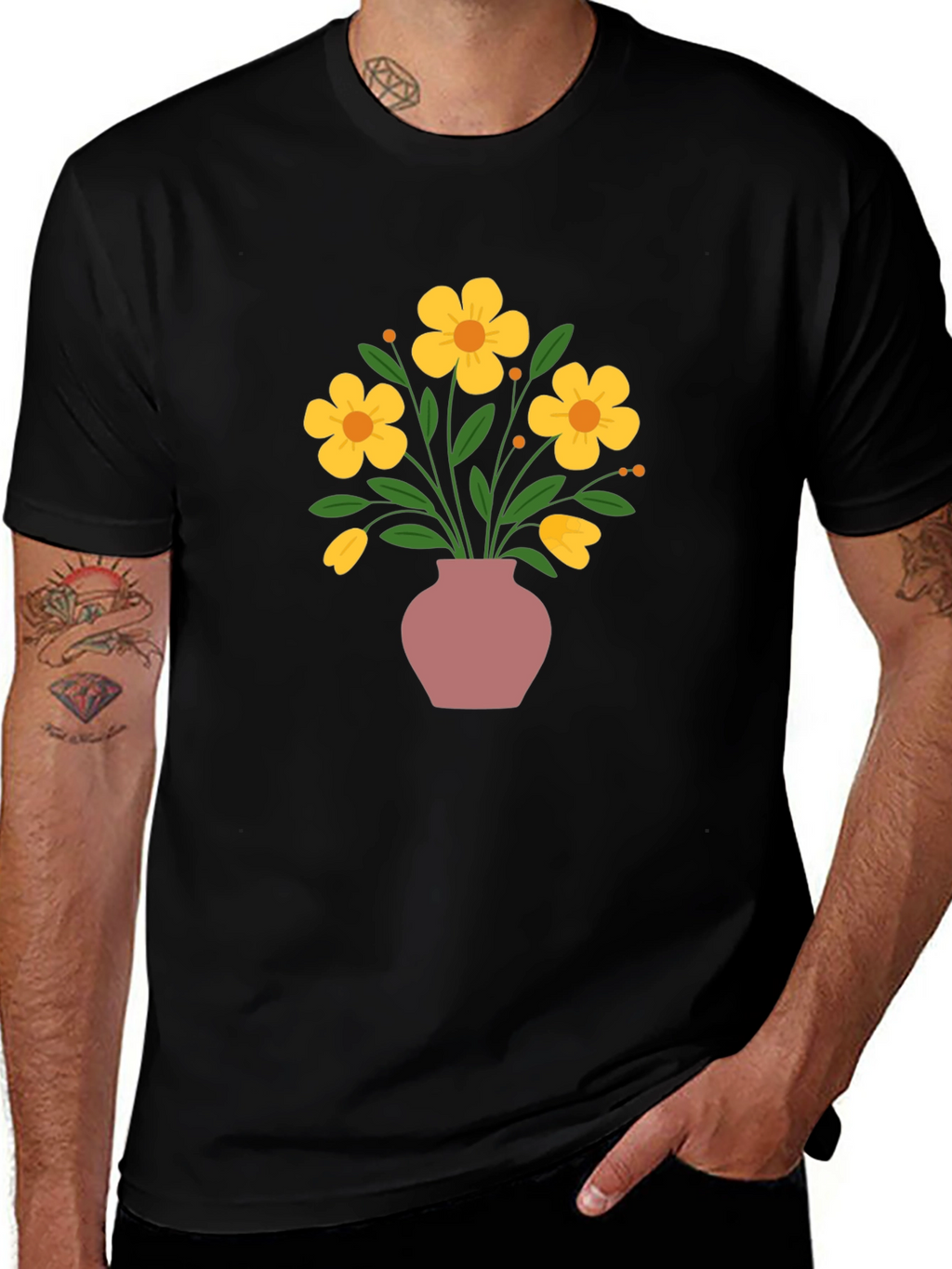 Floral Vase Graphic Tee - Stylish Casual Wear