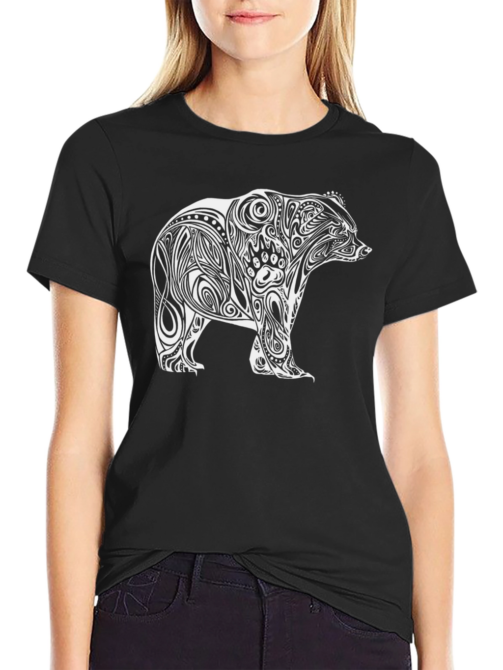 Tribal Bear Graphic T-Shirt - Black