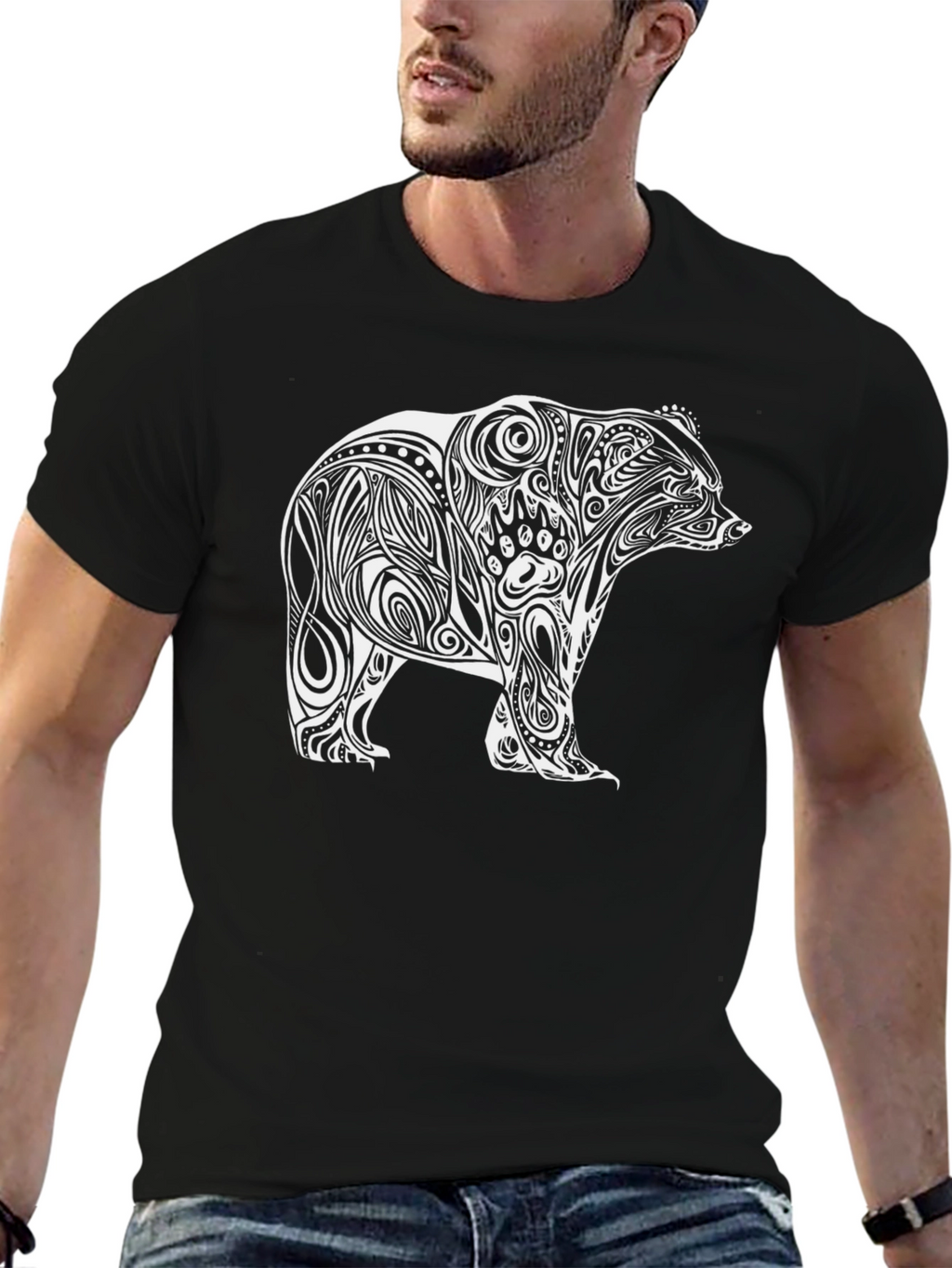 Tribal Bear Graphic T-Shirt - Black