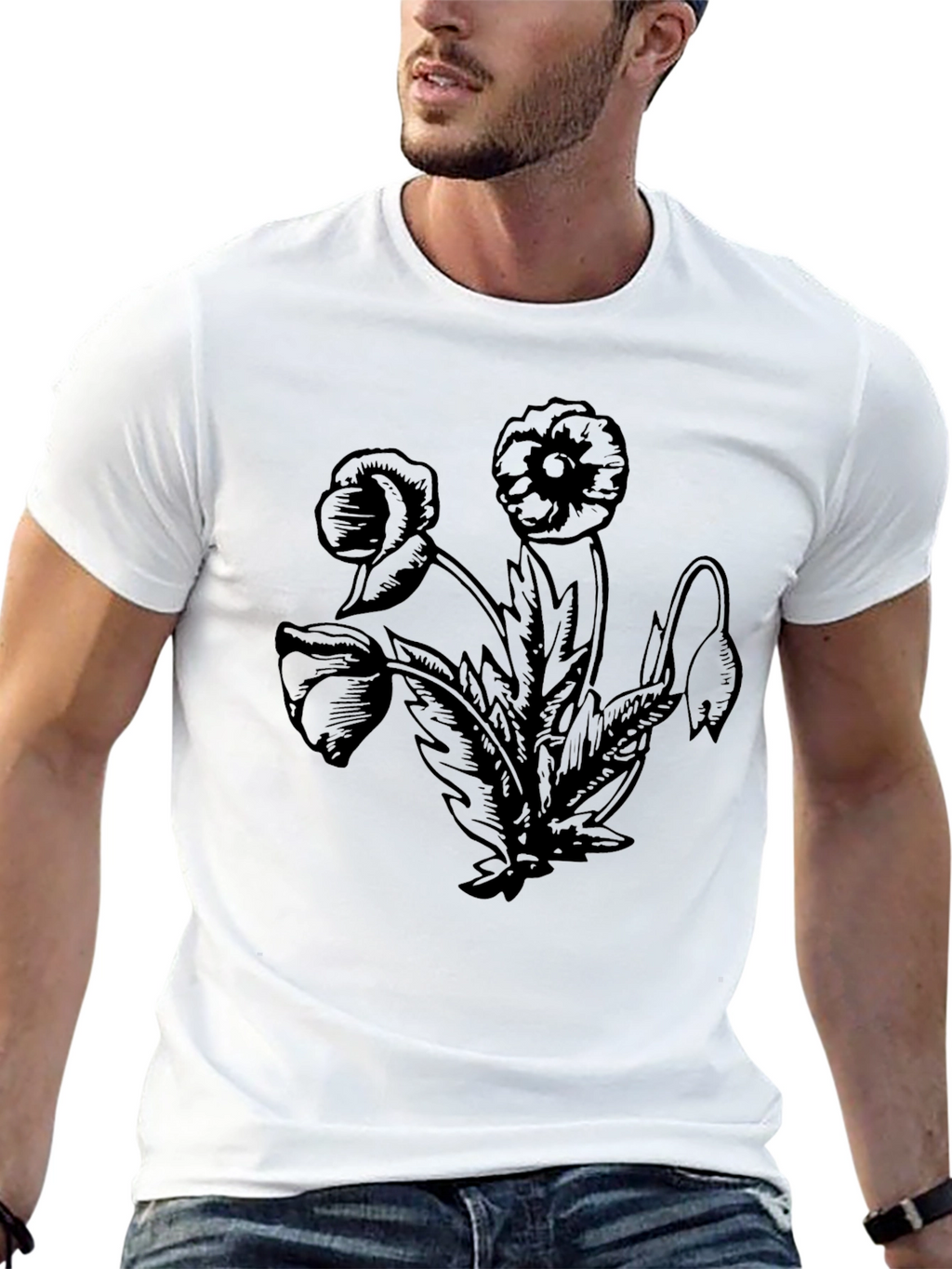 Floral Graphic Print Black Crew Neck T-Shirt