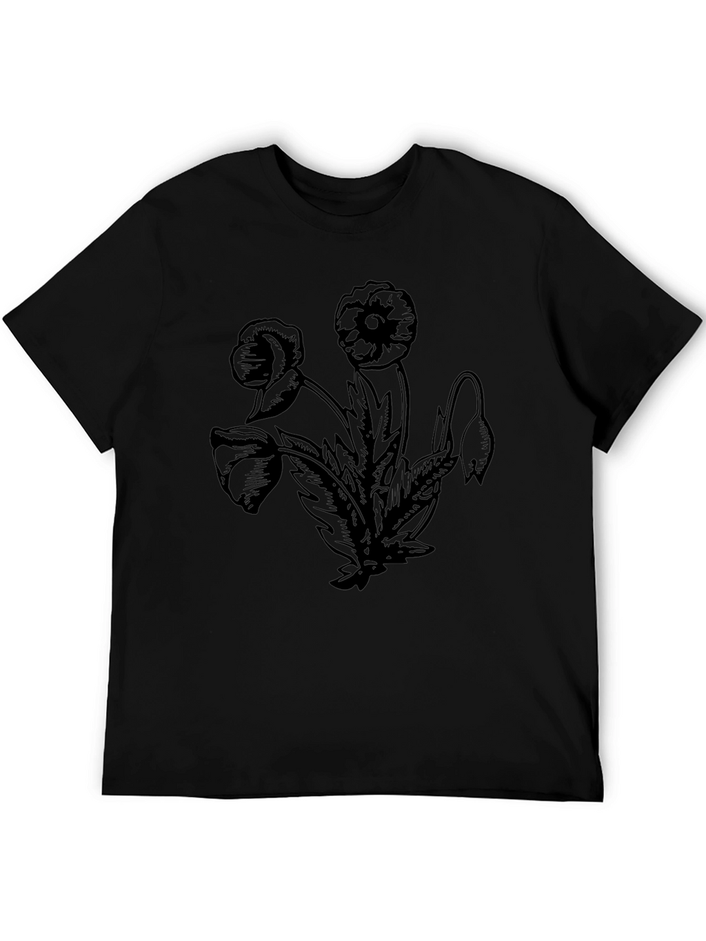 Floral Graphic Print Black Crew Neck T-Shirt