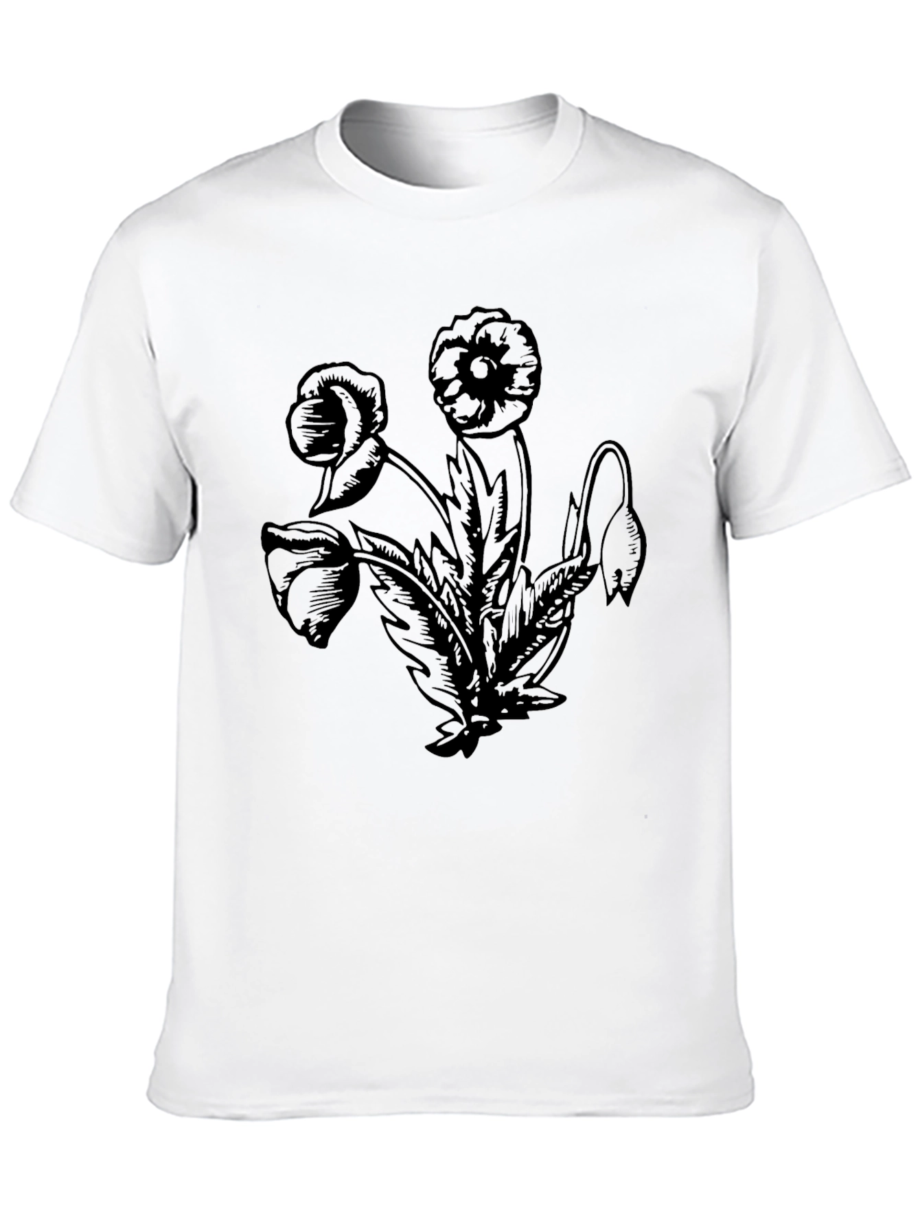 Floral Graphic Print Black Crew Neck T-Shirt