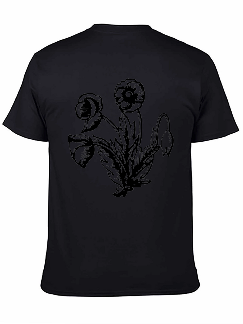 Floral Graphic Print Black Crew Neck T-Shirt