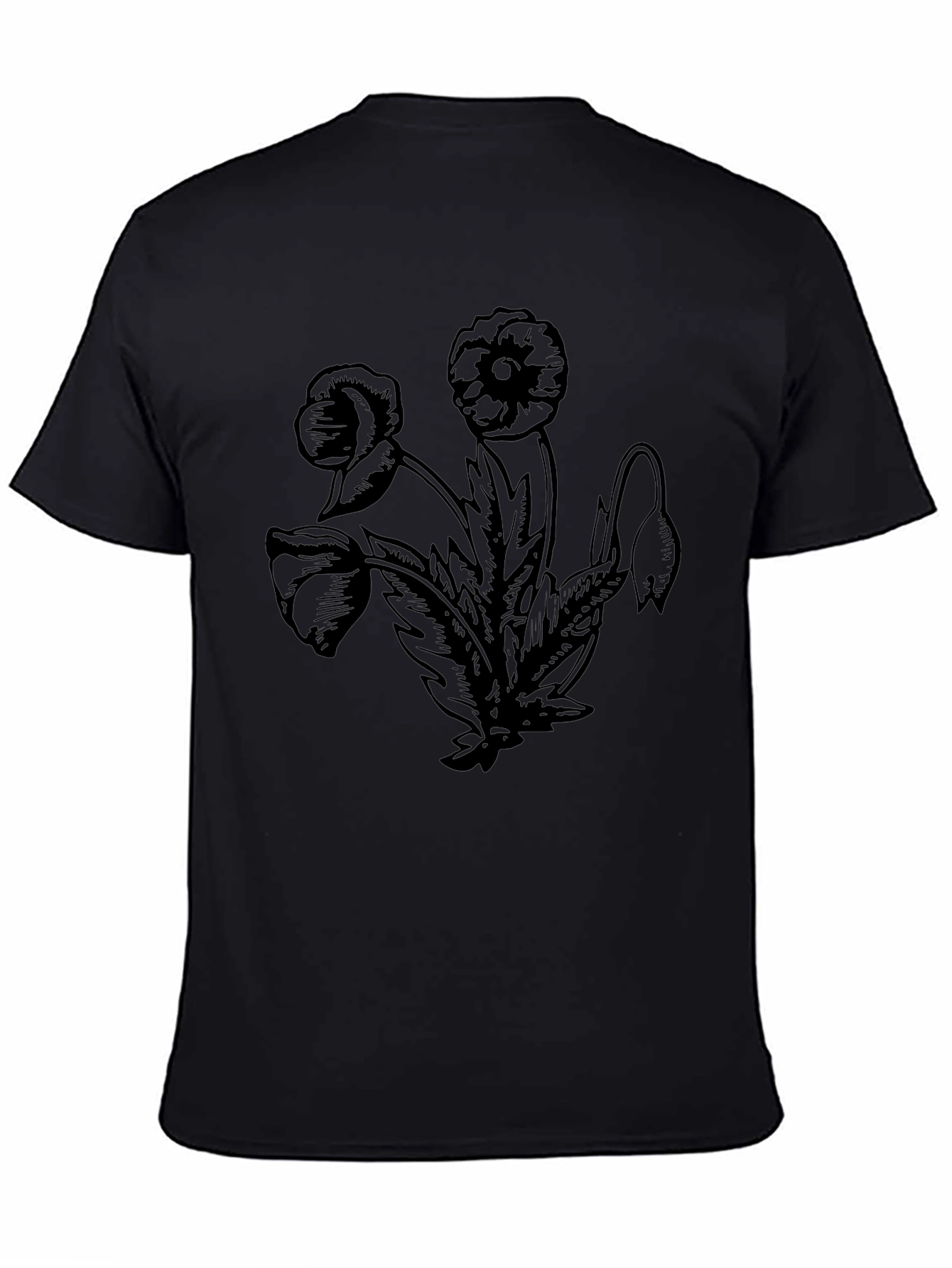 Floral Graphic Print Black Crew Neck T-Shirt