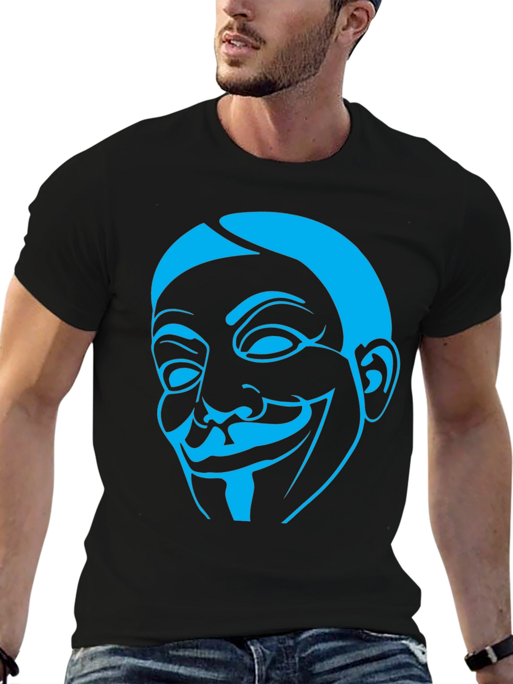 Guy Fawkes Mask Graphic Tee - Black Cotton Shirt