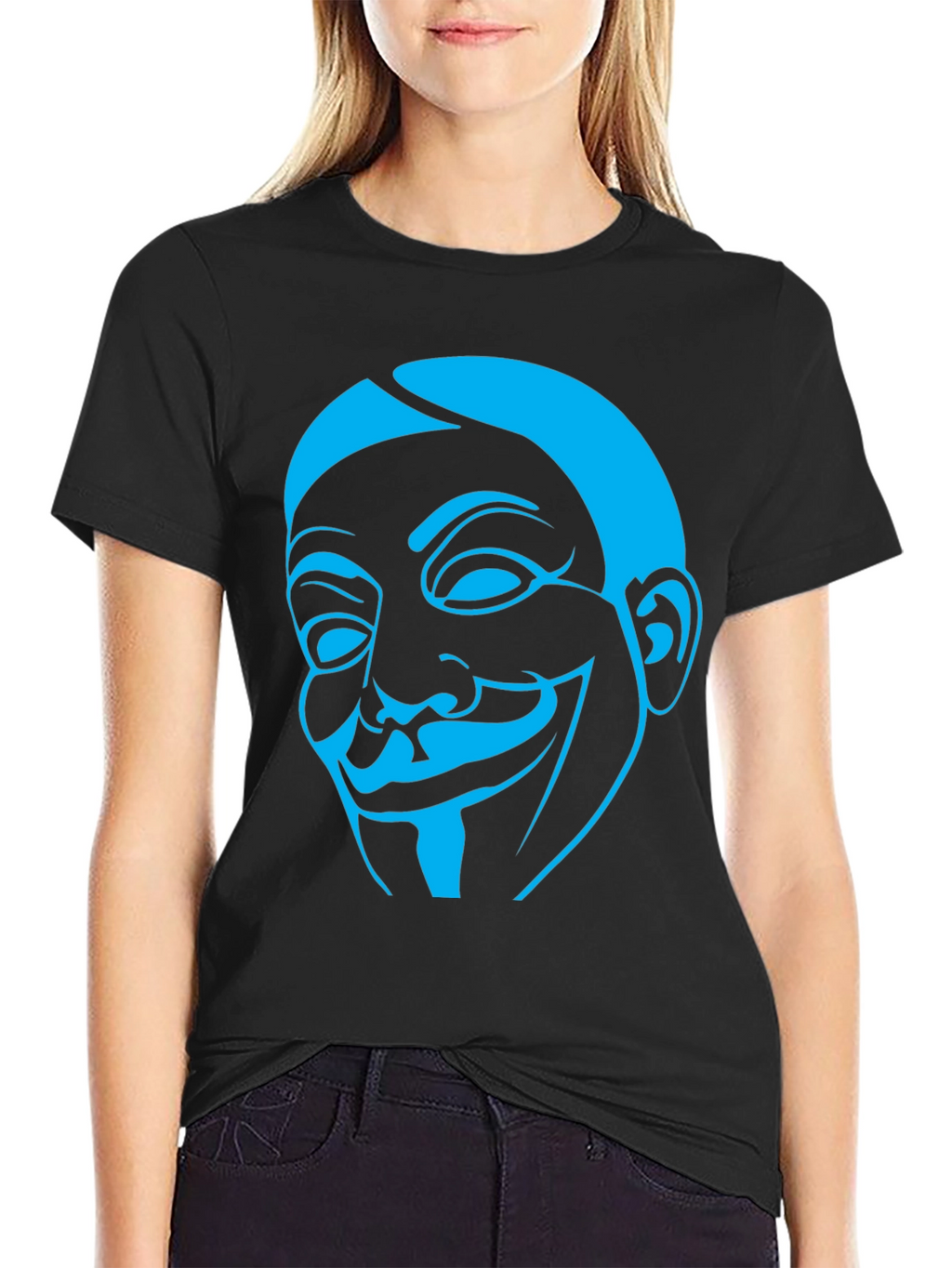 Guy Fawkes Mask Graphic Tee - Black Cotton Shirt
