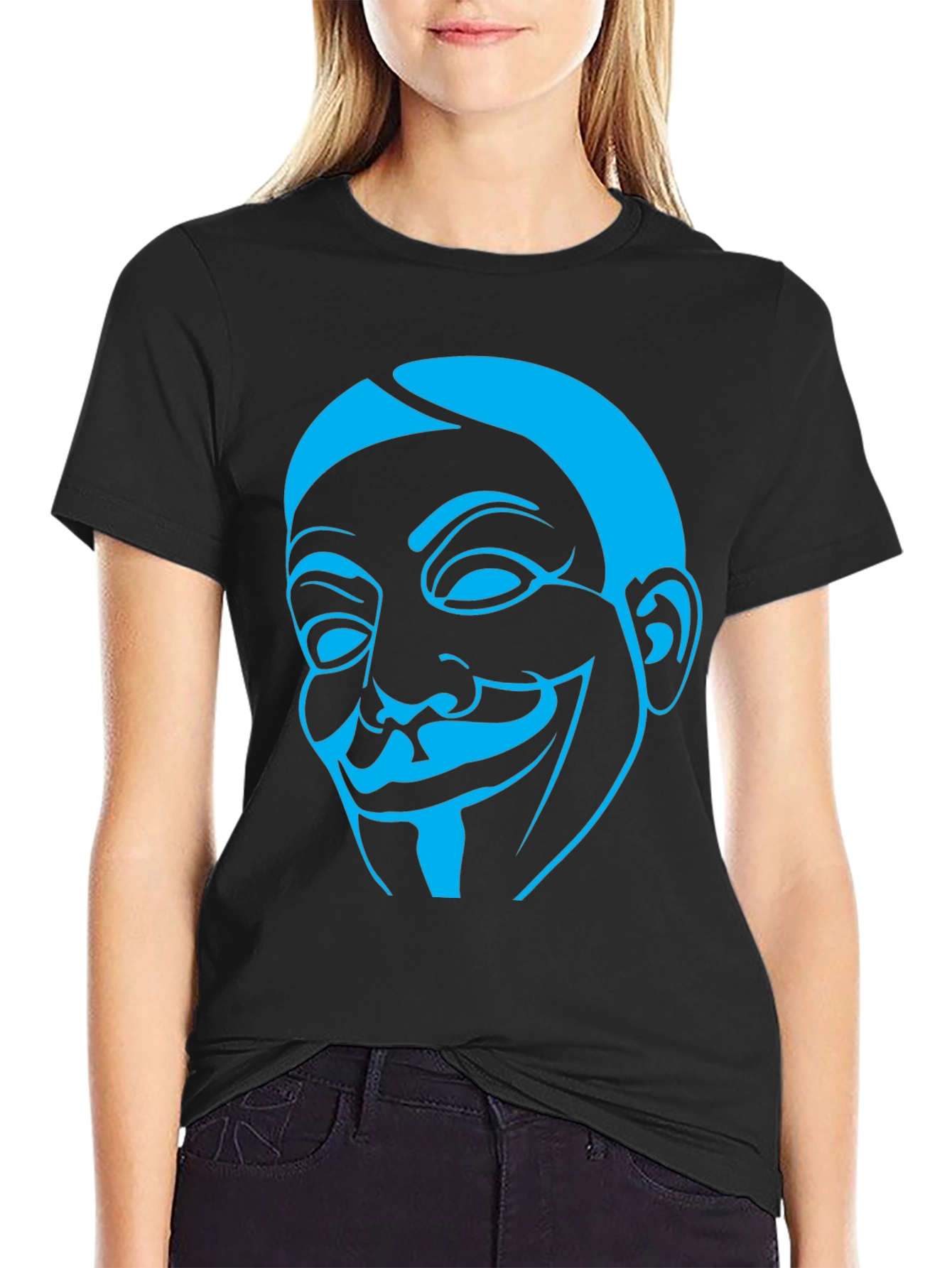 Guy Fawkes Mask Graphic Tee - Black Cotton Shirt