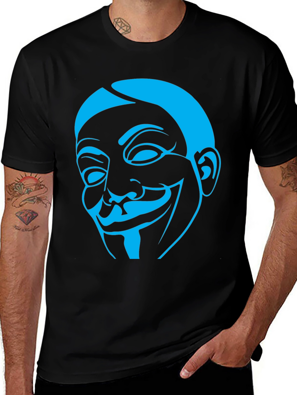 Guy Fawkes Mask Graphic Tee - Black Cotton Shirt
