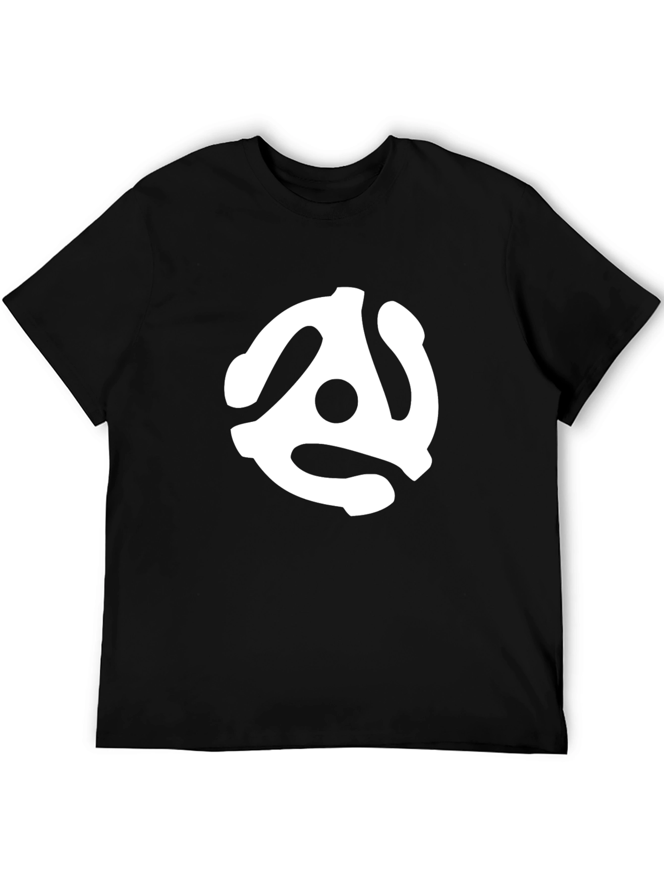 Black Tee with White Record Adapter Graphic