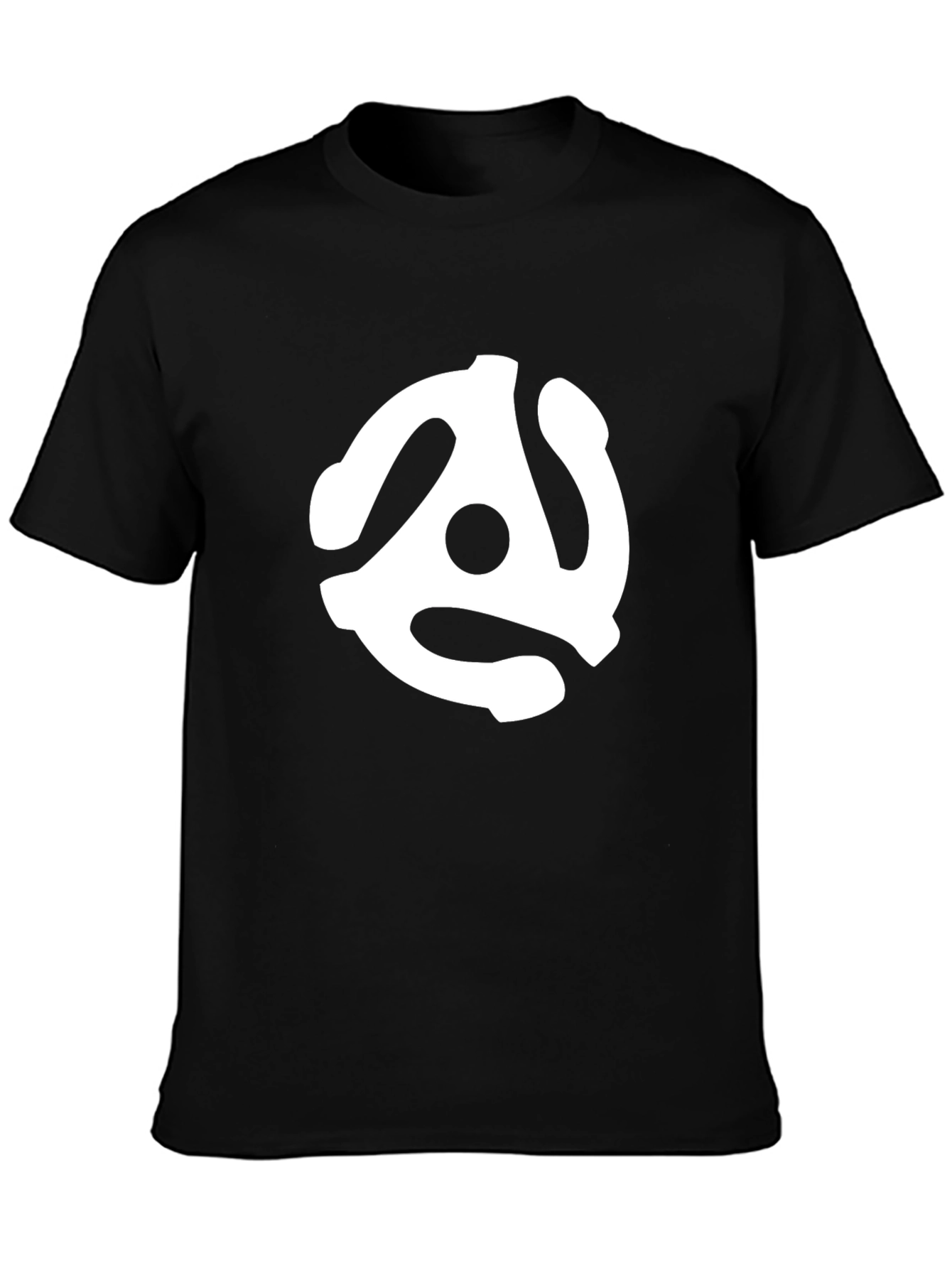 Black Tee with White Record Adapter Graphic