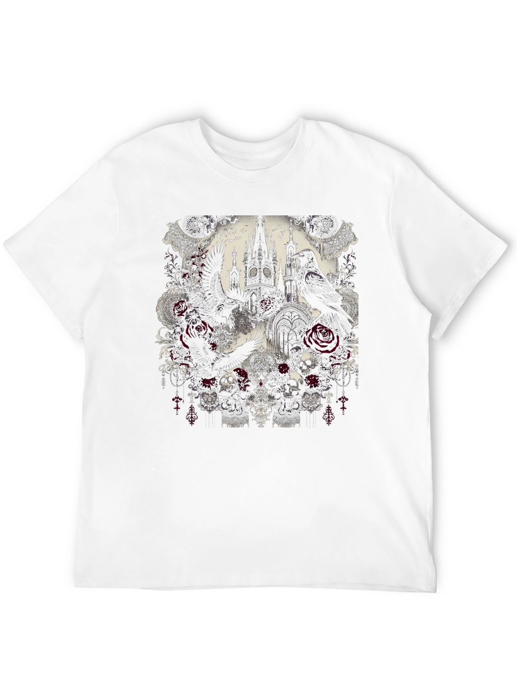 Gothic Raven & Rose Skull T-Shirt