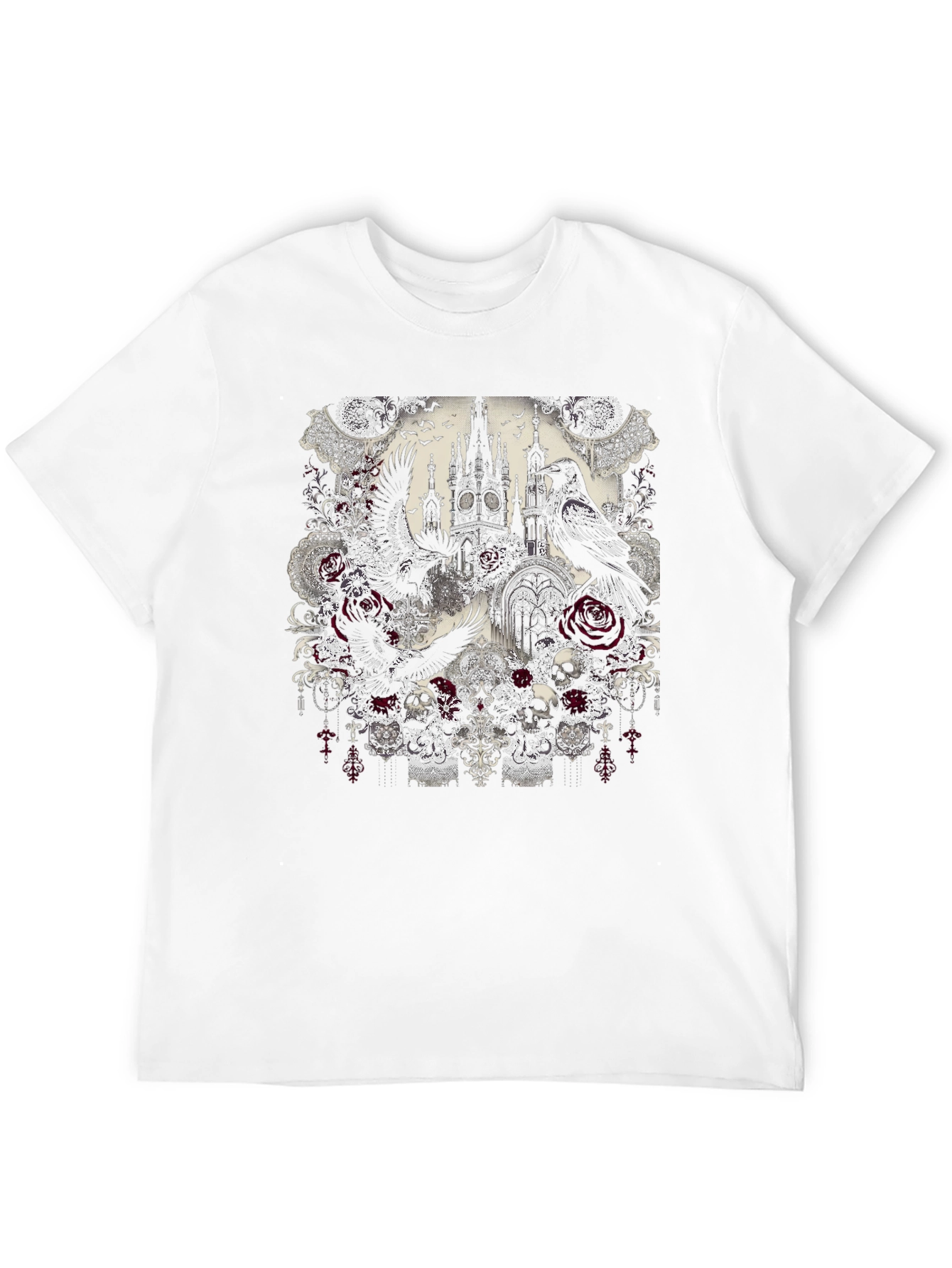 Gothic Raven & Rose Skull T-Shirt
