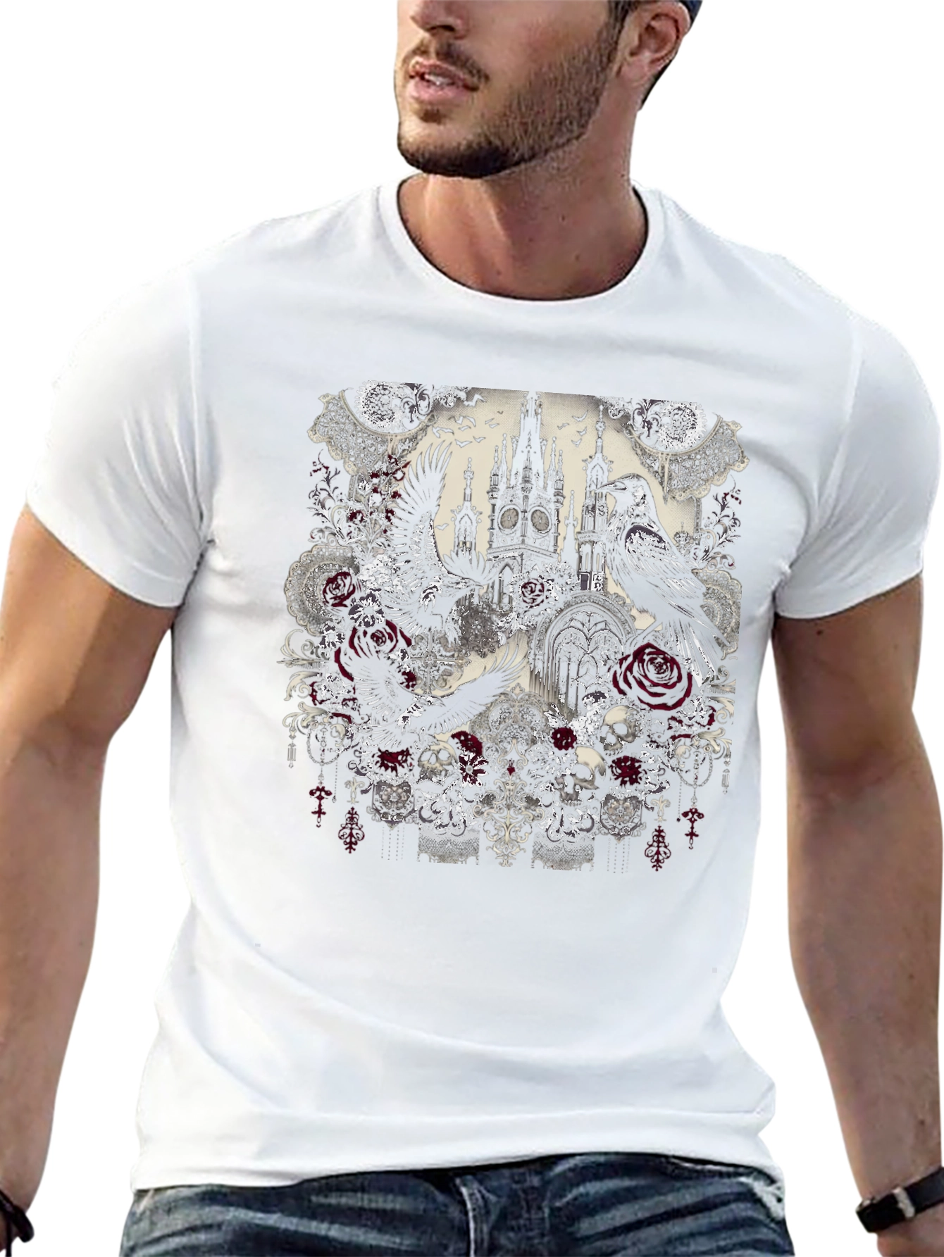 Gothic Raven & Rose Skull T-Shirt
