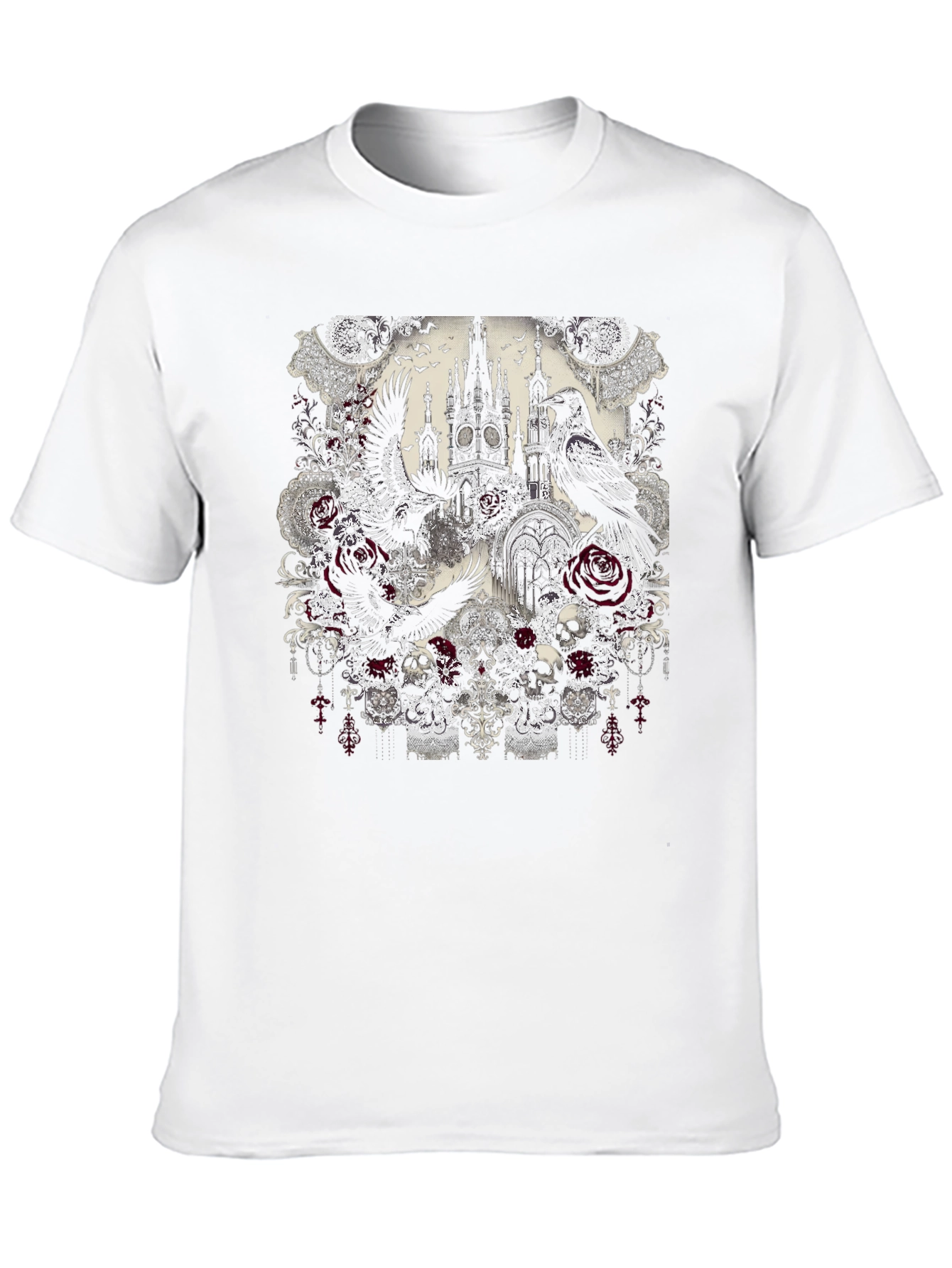 Gothic Raven & Rose Skull T-Shirt