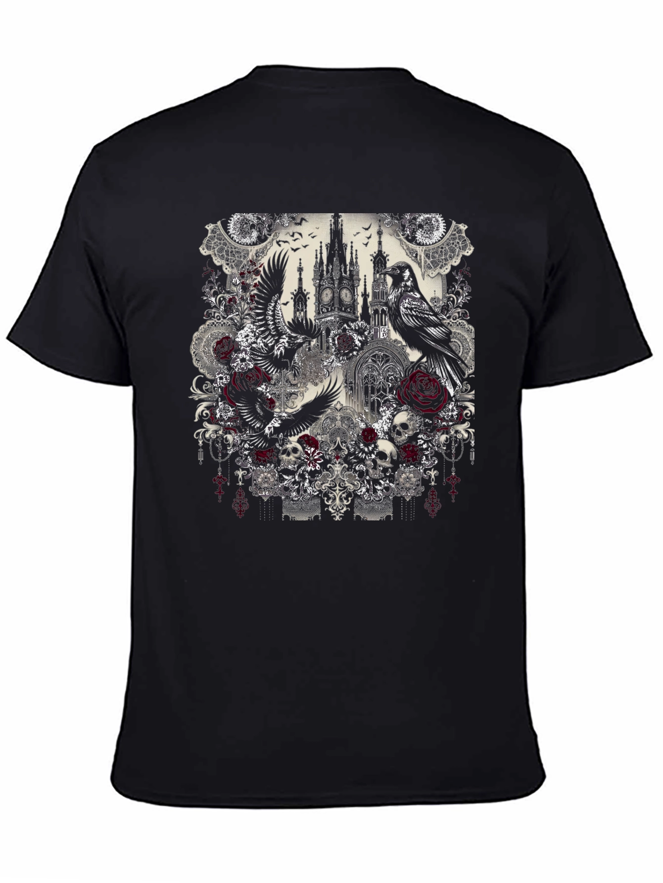 Gothic Raven & Rose Skull T-Shirt