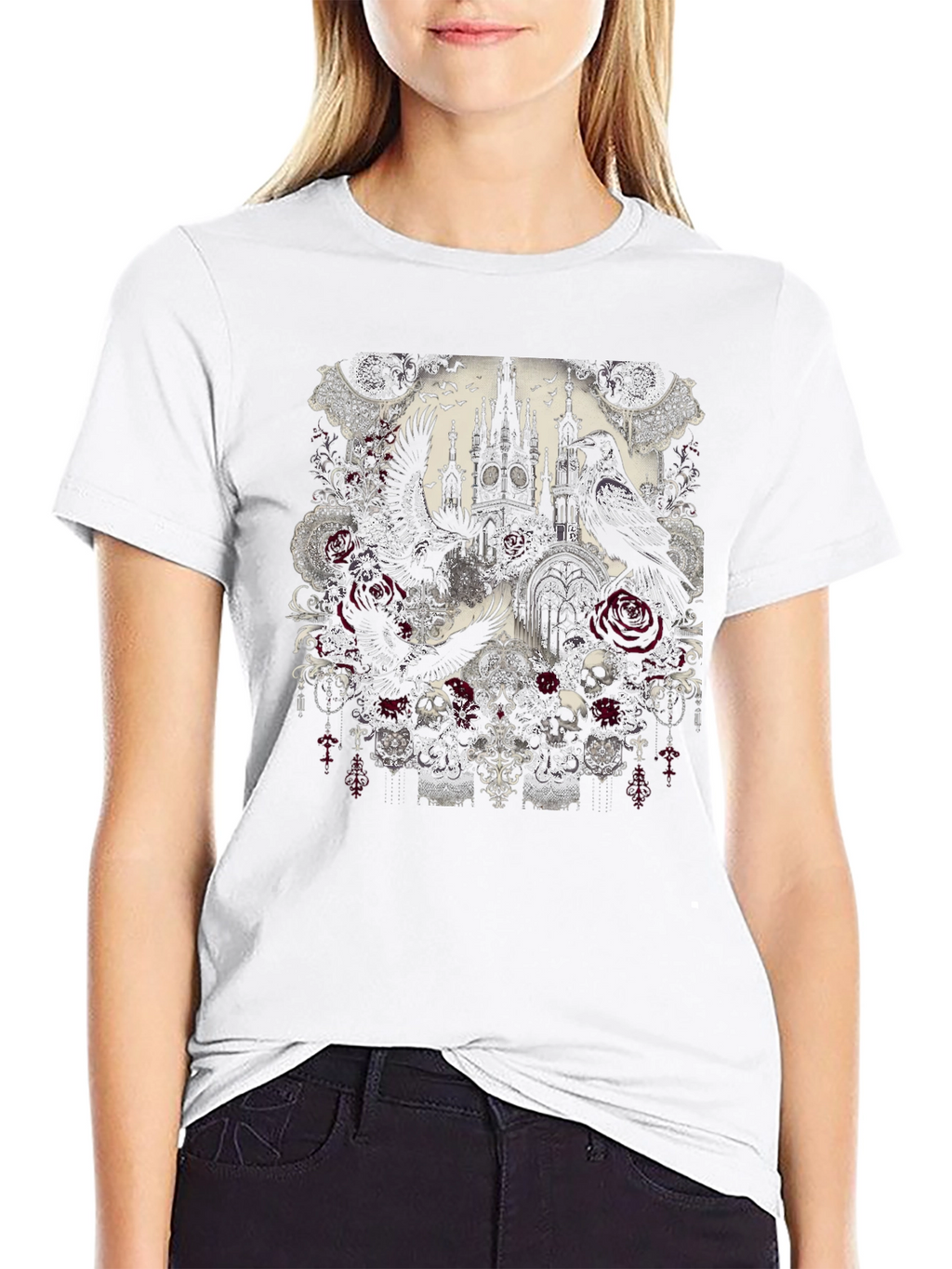 Gothic Raven & Rose Skull T-Shirt
