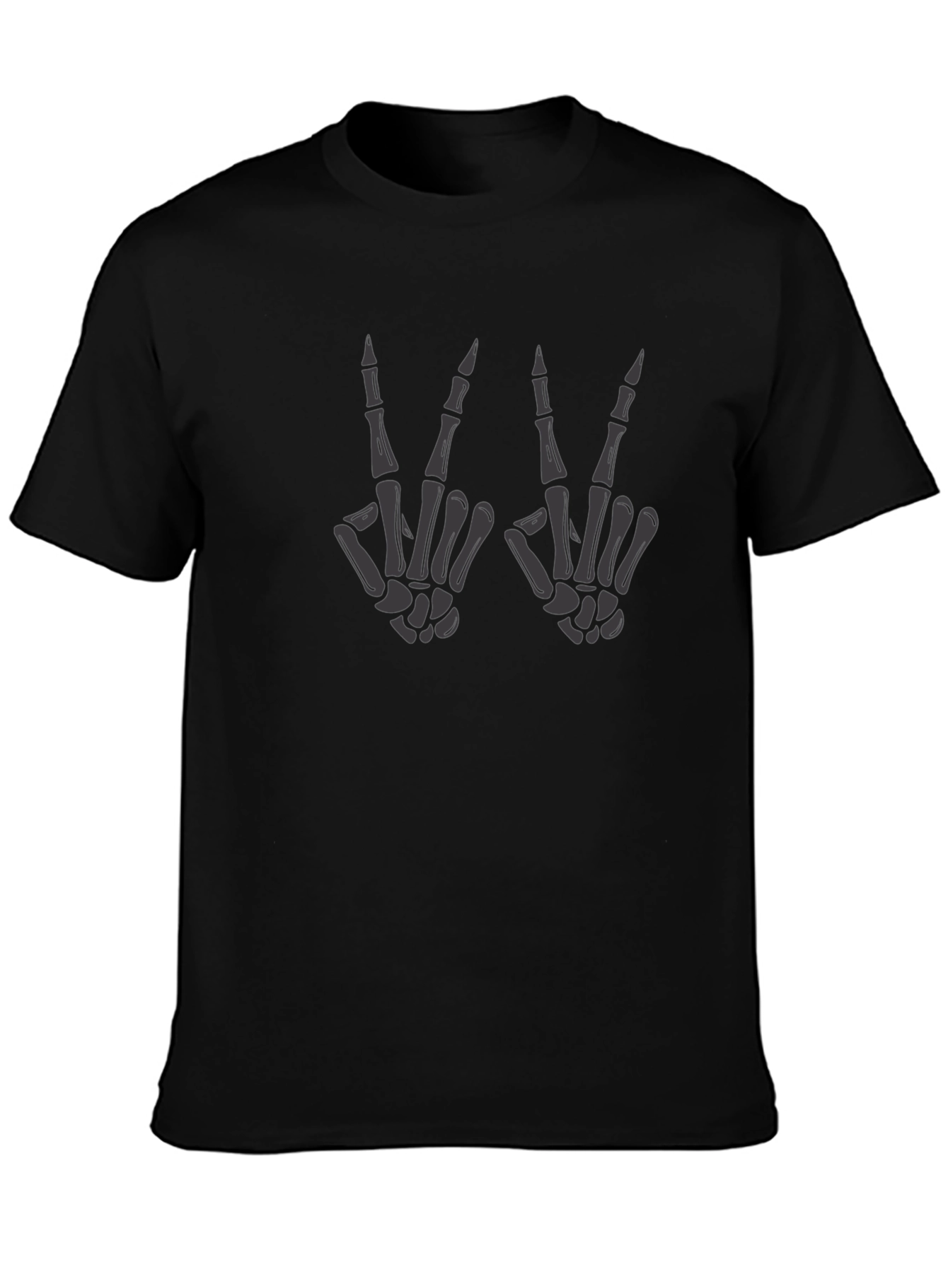 Skeleton Hand Peace Sign Graphic Tee - Black