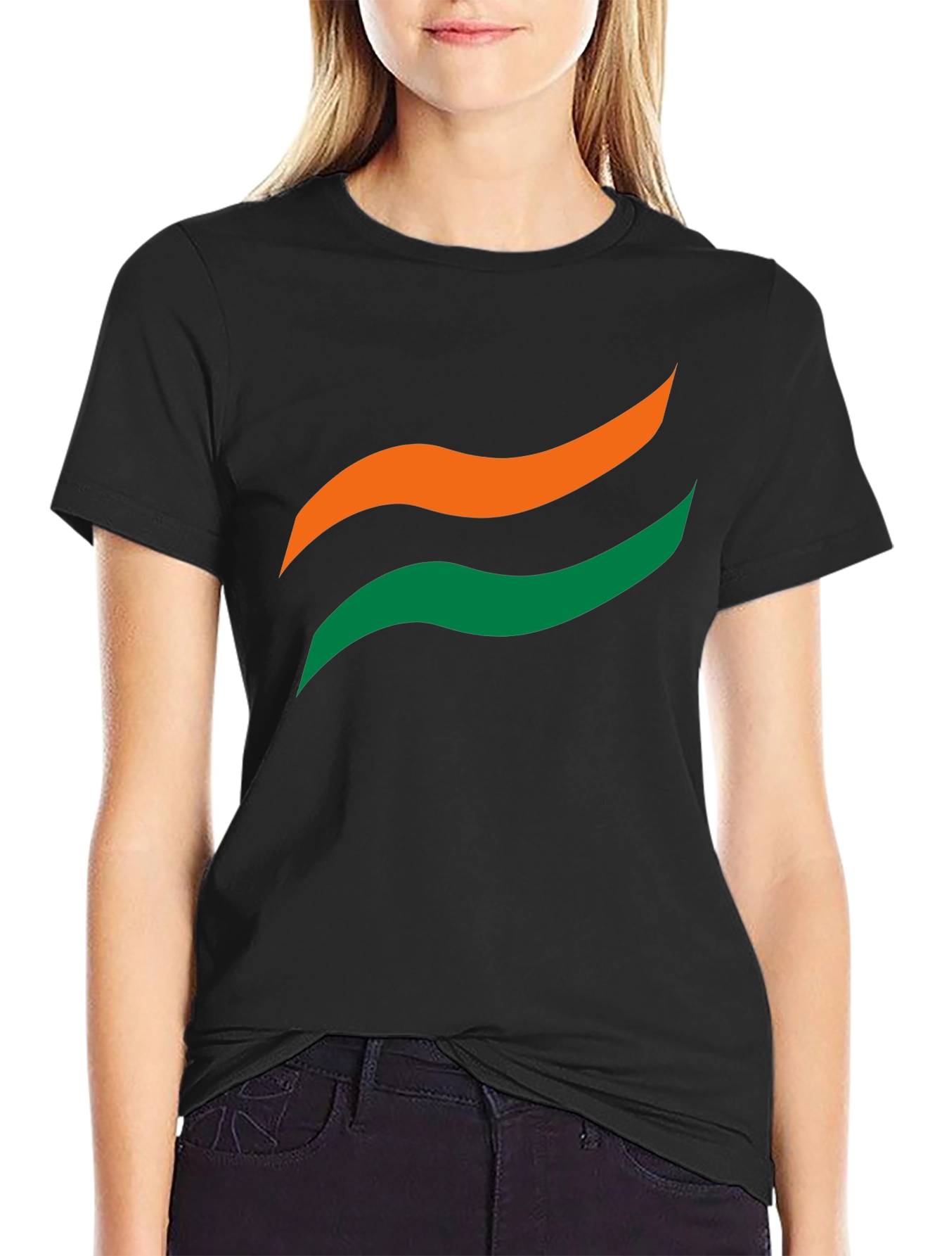 Mens Black Graphic Tee - Abstract Wave Design