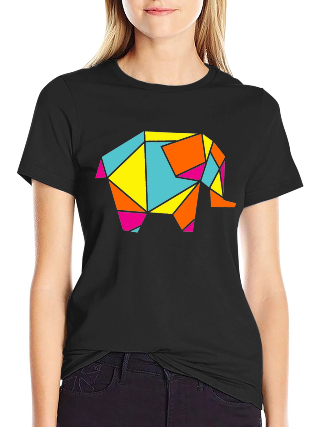 Geometric Elephant Graphic Tee - Modern Art Shirt