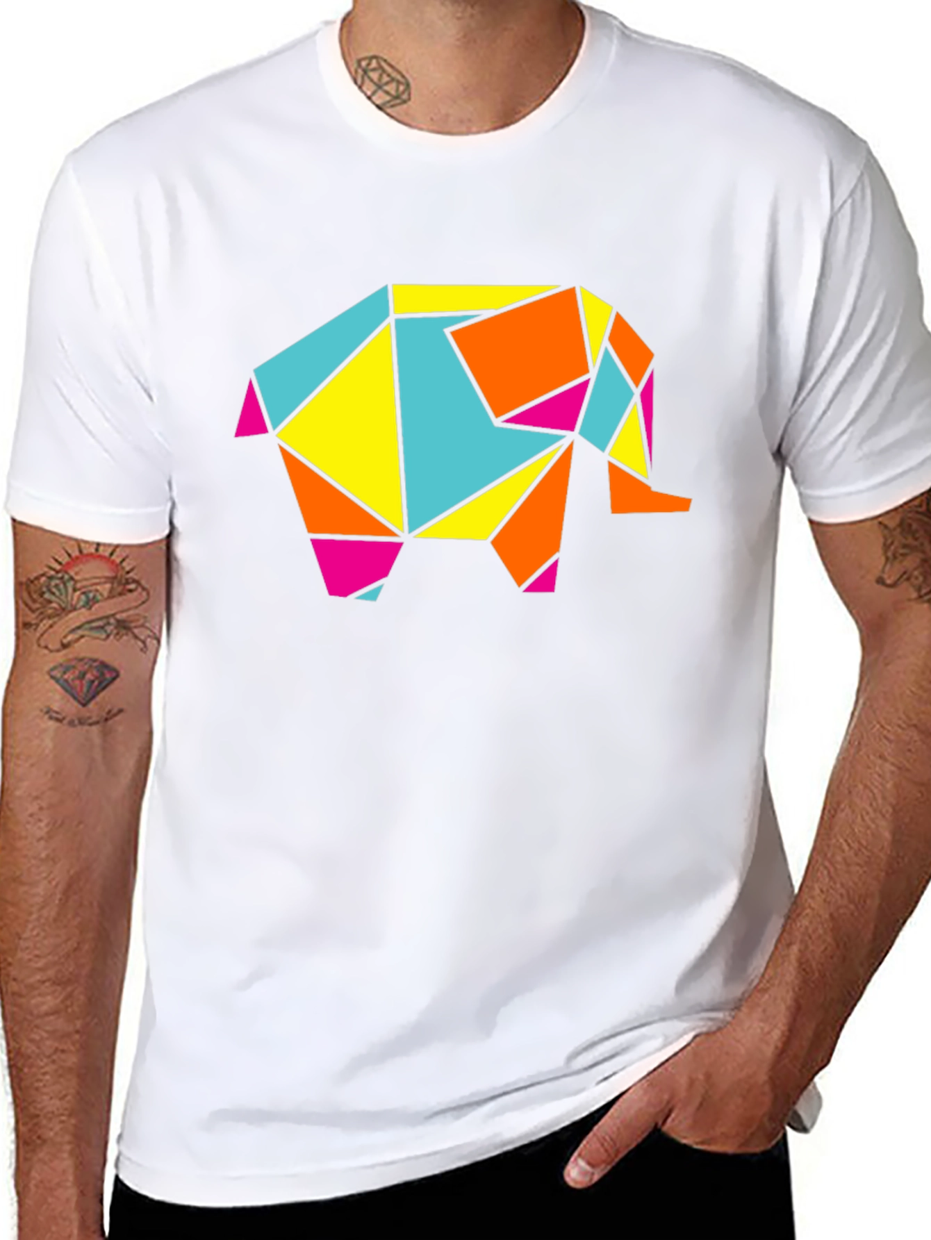 Geometric Elephant Graphic Tee - Modern Art Shirt