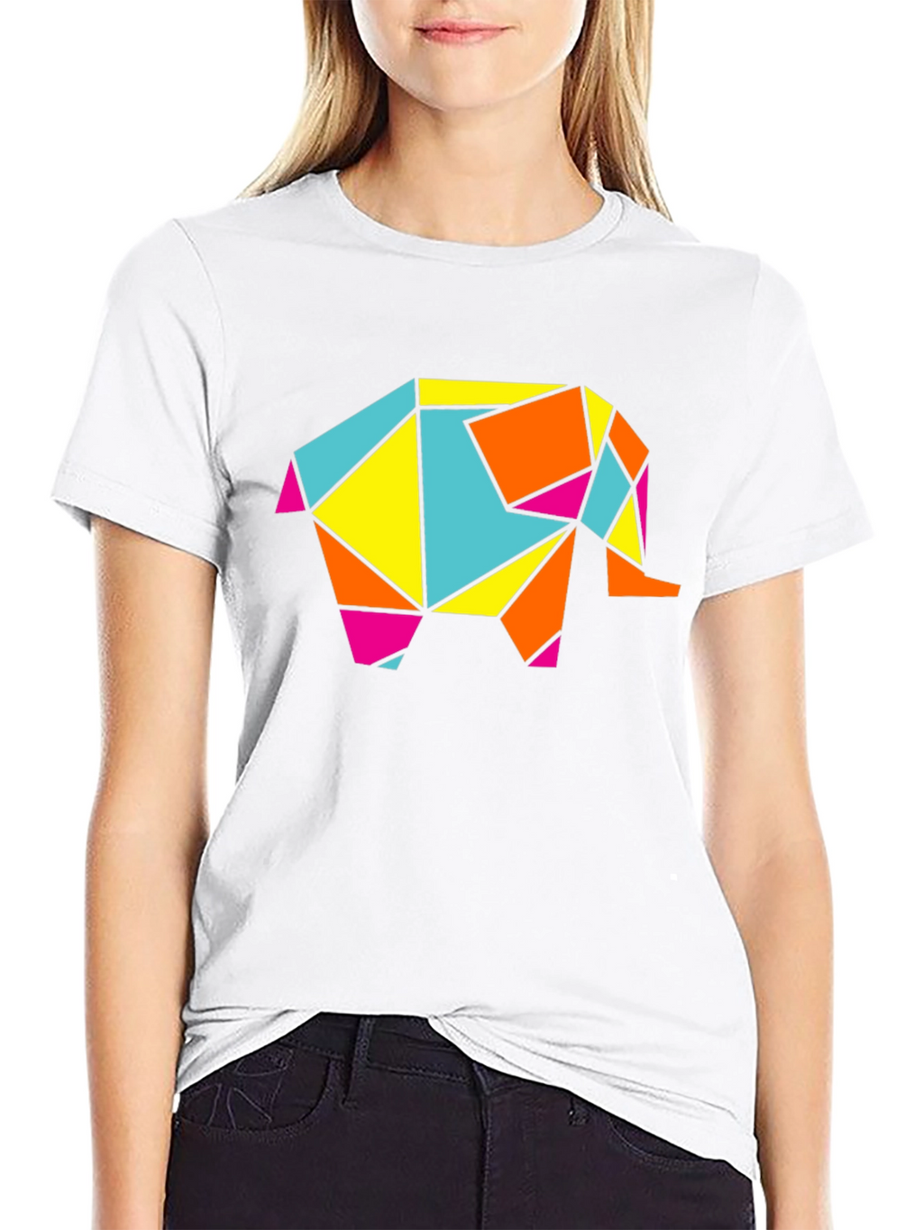 Geometric Elephant Graphic Tee - Modern Art Shirt